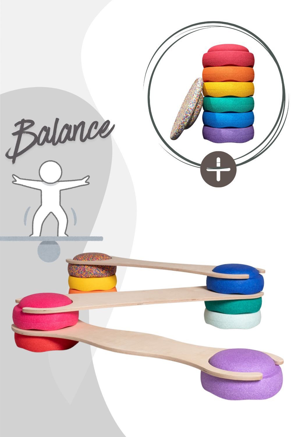 Stapelstein Spielcenter Balance Board Set inkl. Stapelstein 6er Set Rainbow Classic