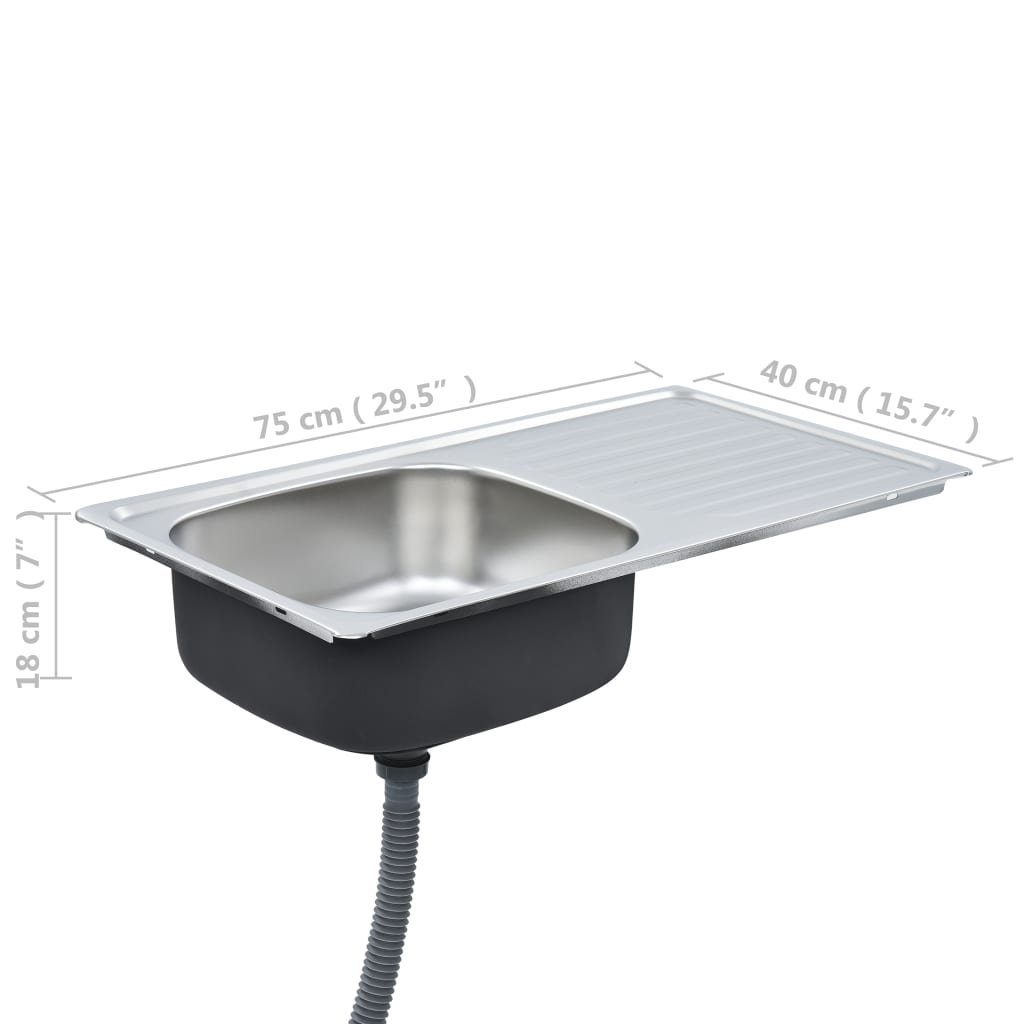 vidaXL Küchenspüle 75/40 cm und Spülbecken Edelstahl, Siphon Einbauspüle Küche Sieb mit