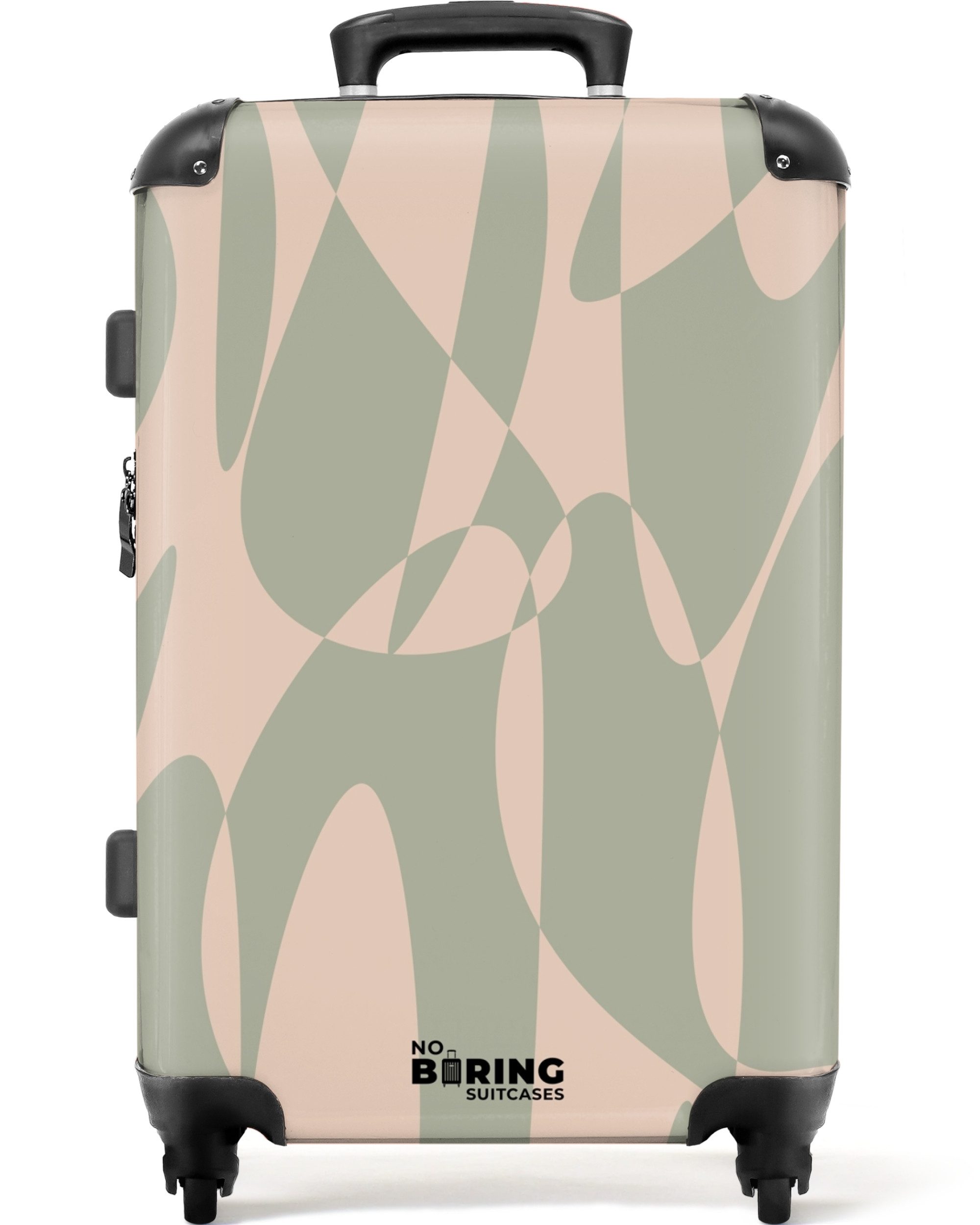 NoBoringSuitcases.com© Hartschalen-Trolley Beige mit grünen abstrakten günstig online kaufen