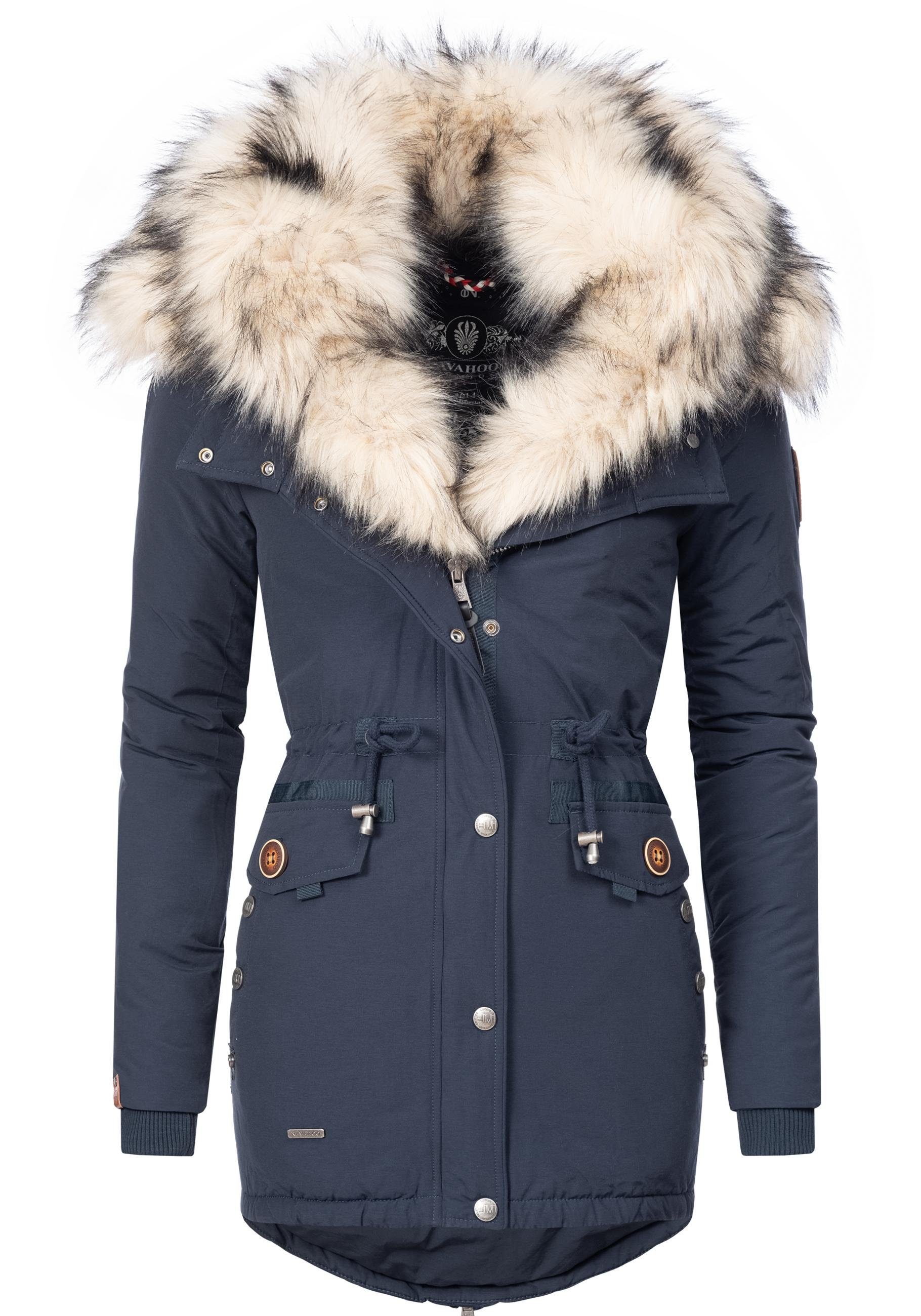 Navahoo Wintermantel navy m. 2 Sweety Kunstpelz-Kapuzen abgefahrener Winterparka