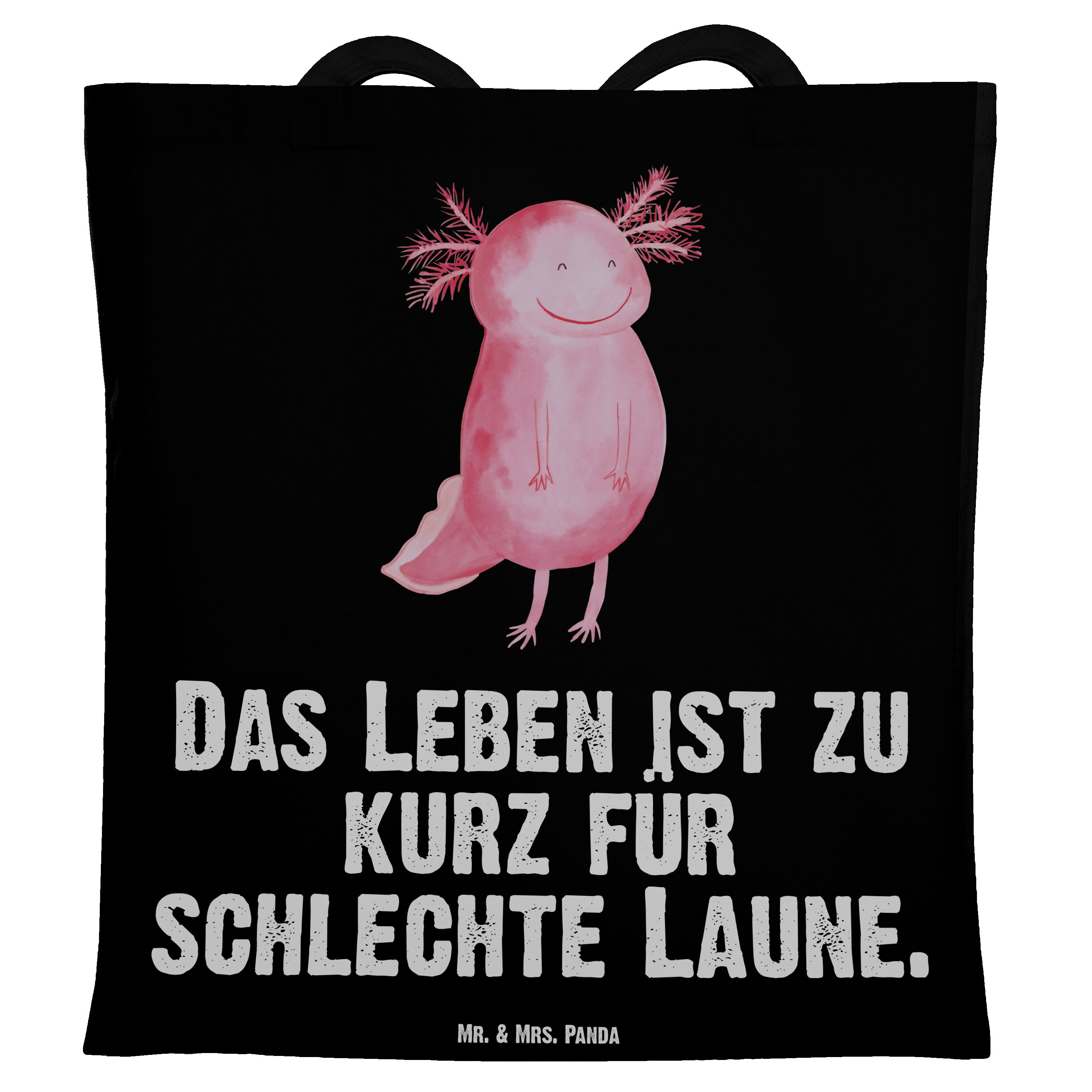 Mr. & Mrs. Panda Tragetasche Axolotl glücklich - Schwarz - Geschenk, Lurch, Beutel, Schwanzlurch, (1-tlg)