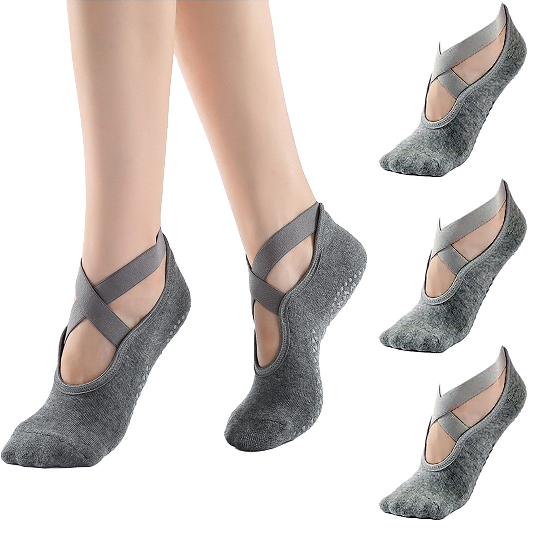 Mutig Sportsocken 3 Paar Yoga Socken, Antirutsch Socken, Rutschfeste Socken Sport (Socken für Rutschschutz und Erschütterung, Einheitsgröße für 36-41, Atmungsaktive Socken für Fitness Ballett) für Yoga, Barre, Pilates, Tanz, Barfuß, Trampolin, Zuhause,Krankenhaus