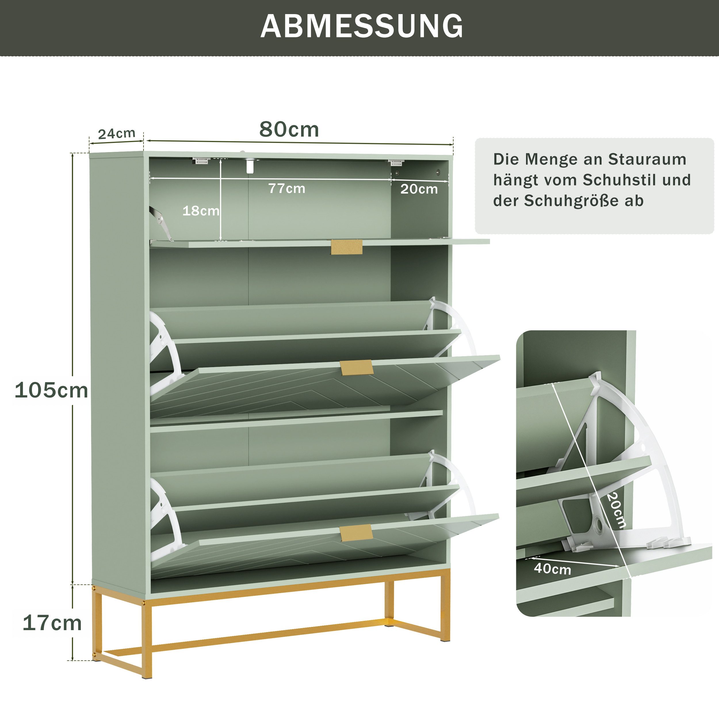 UEV Schuhschrank schmal mit 2 Klappen & 1 Fach, 80x24x122cm Schuhregal Schuhkipper (Flurschrank mit Kippschutz) Schuhkommode mit verstellbaren Trennwände für Ei – Bild 3 von 5