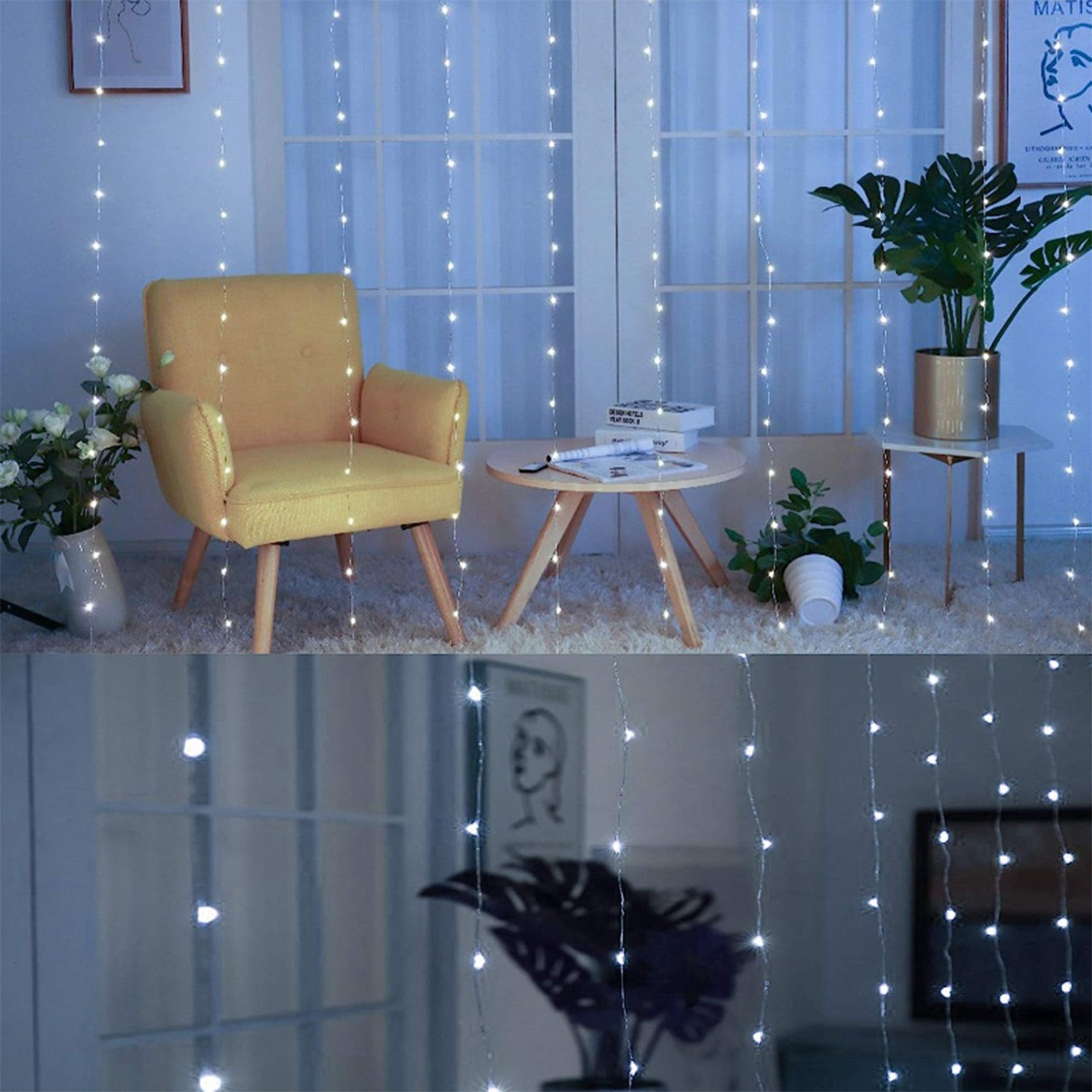 warmweiß Fairy KINSI LED-Lichtstreifen,Weihnachtsvorhang Lichterkette,Fernbedienungen, Kupferdraht Lights,LED-Beleuchtung,Fensterdekoration LED Silberner String Stripe