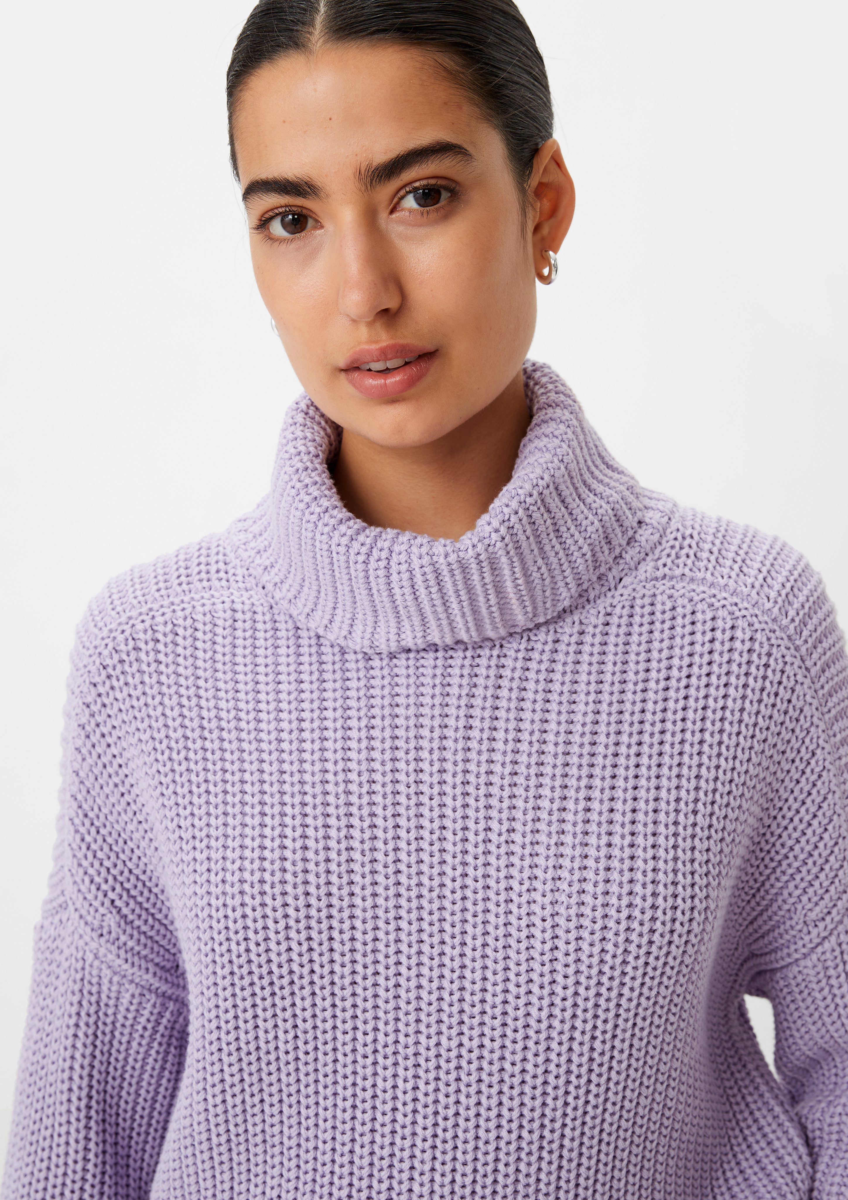 Rippstrickpullover lavendel identity Langarmshirt mit casual Label-Patch comma Label-Patch