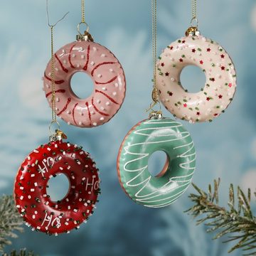 MARELIDA Christbaumschmuck Weihnachtsbaumschmuck Glas Donut mit bunten Streuseln H: 8,5cm weiß