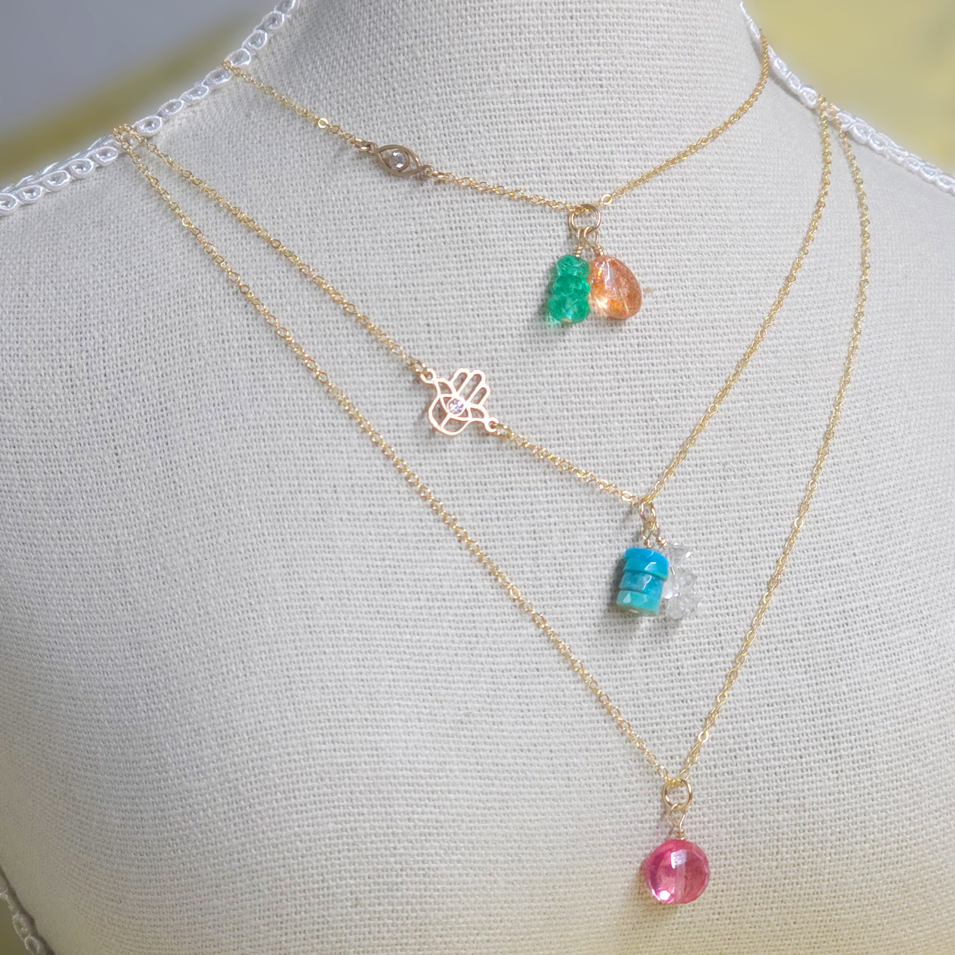 Kette mit Anhänger Edelstein-Kette mit Anhänger, 14K Gold Filled, personalisierbar