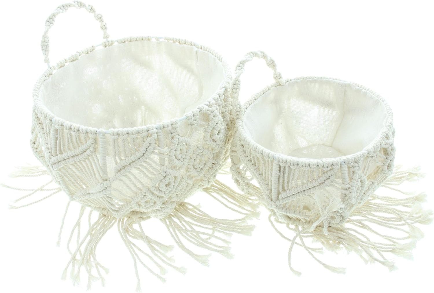 Dekoleidenschaft Pflanzschale Wandkorb "Makramee" aus Baumwolle & Canvas, beige, Aufbewahrungskorb (2 St., im Set), Wandpflanzer, Hängekorb im Boho Chic, Pflanzkorb, Wandpflanztopf