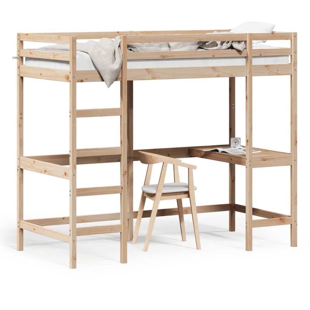 vidaXL Bettgestell Hochbett mit Schreibtisch 90x200 cm Massivholz Kiefer Bett Bettgestell