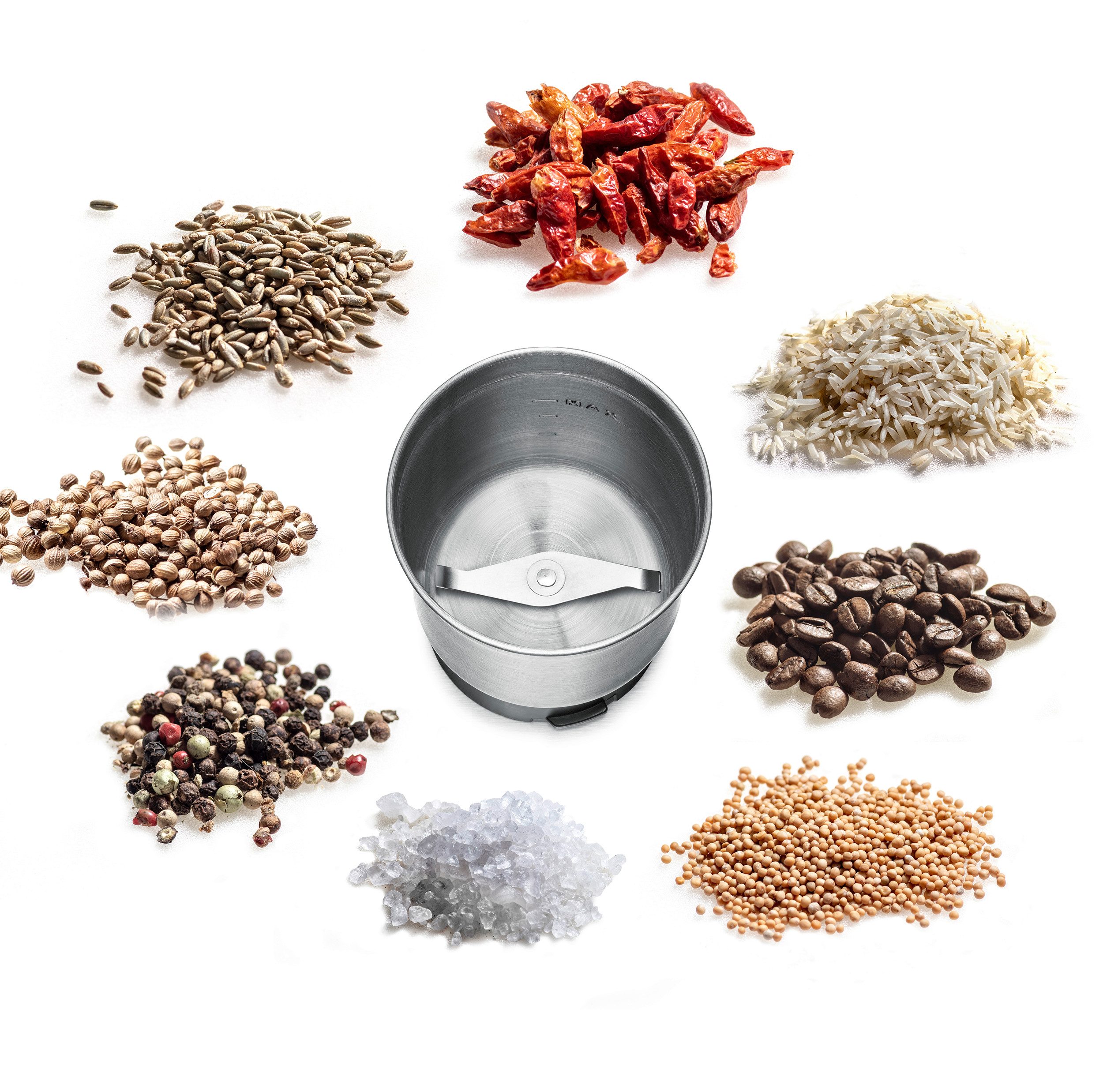 Rommelsbacher Kaffeemühle EGK 250, 200 W, Schlagmesser, 70 g Bohnenbehälter, Kaffee & Gewürz Mühle silberfarben