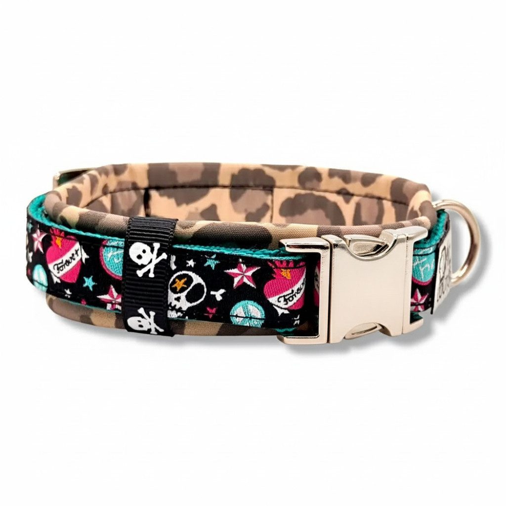 D by E Couture Hunde-Halsband "Forever Punk II", gepolstert, verstellbar, 25mm breit, Handmade