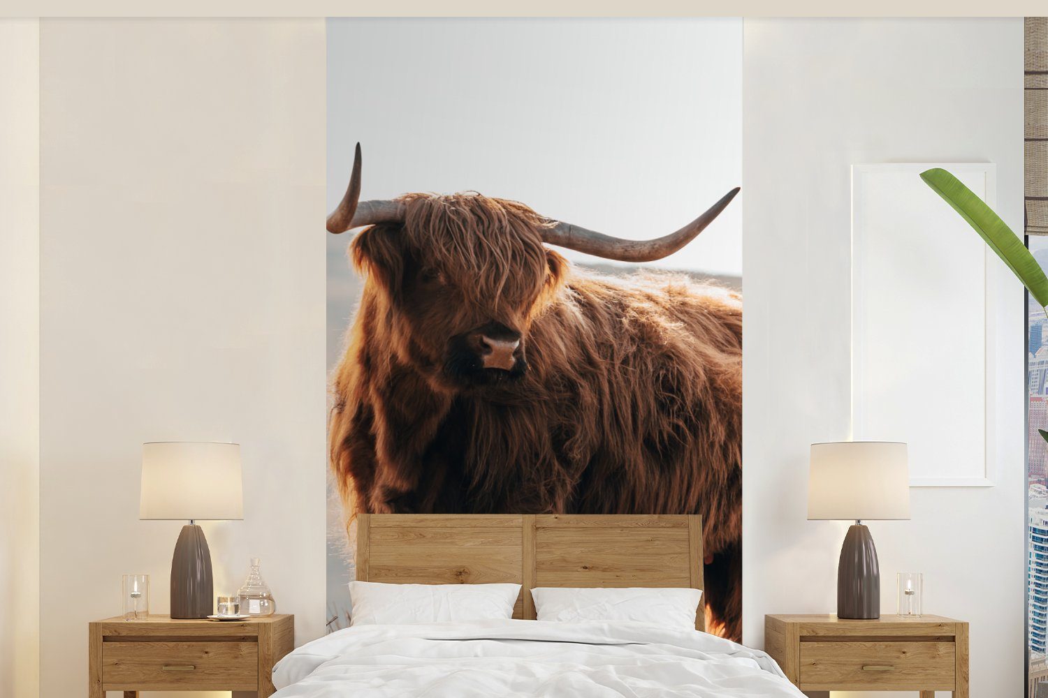 MuchoWow Fototapete Schottische Highlander - Tiere - Ländlich - Landschaft - Kuh - Natur, Matt, bedruckt, (2 St), Vliestapete für Wohnzimmer Schlafzimmer Küche, Fototapete