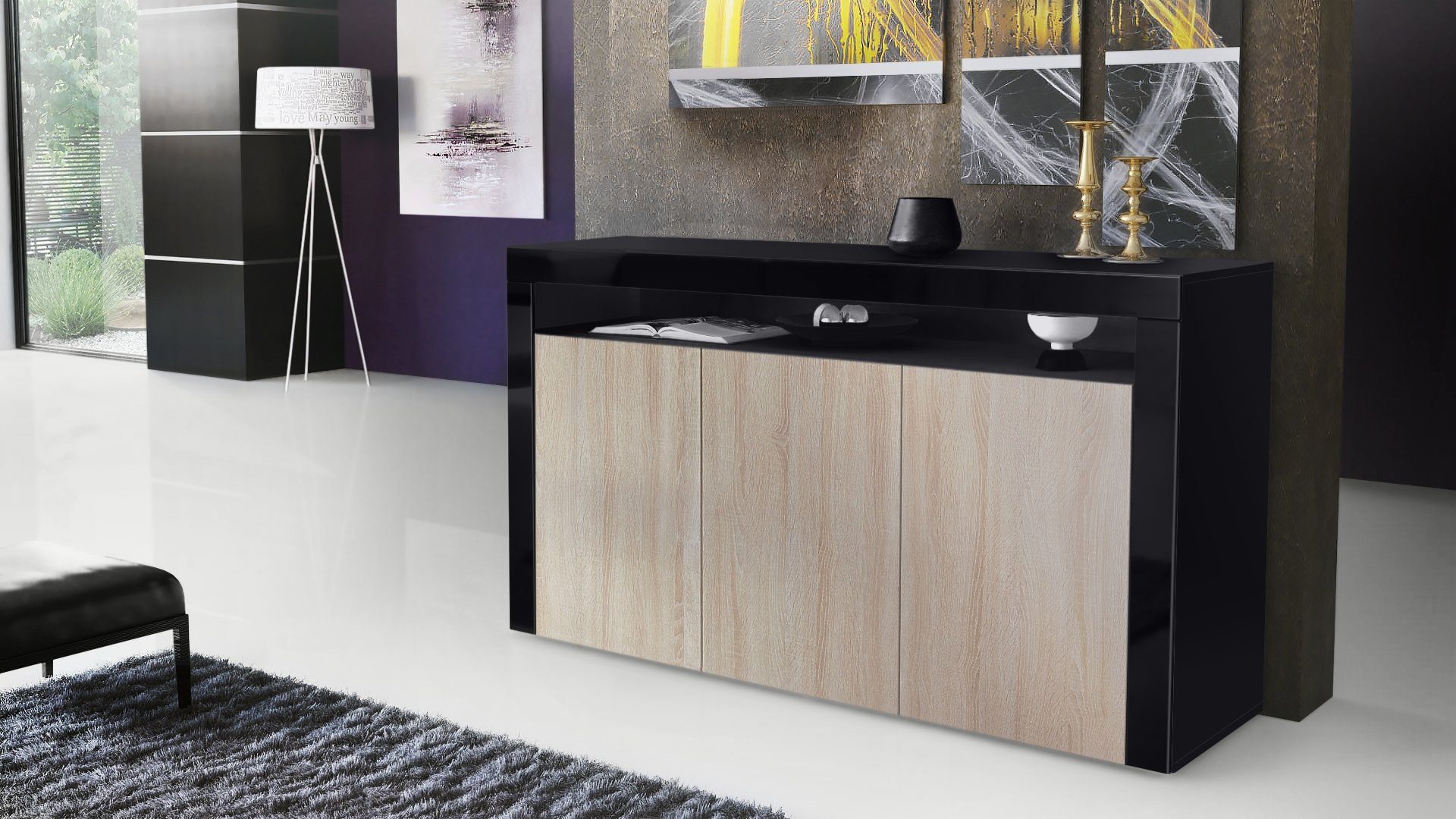 Vladon Sideboard Valencia (Sideboard, mit 3 günstig online kaufen