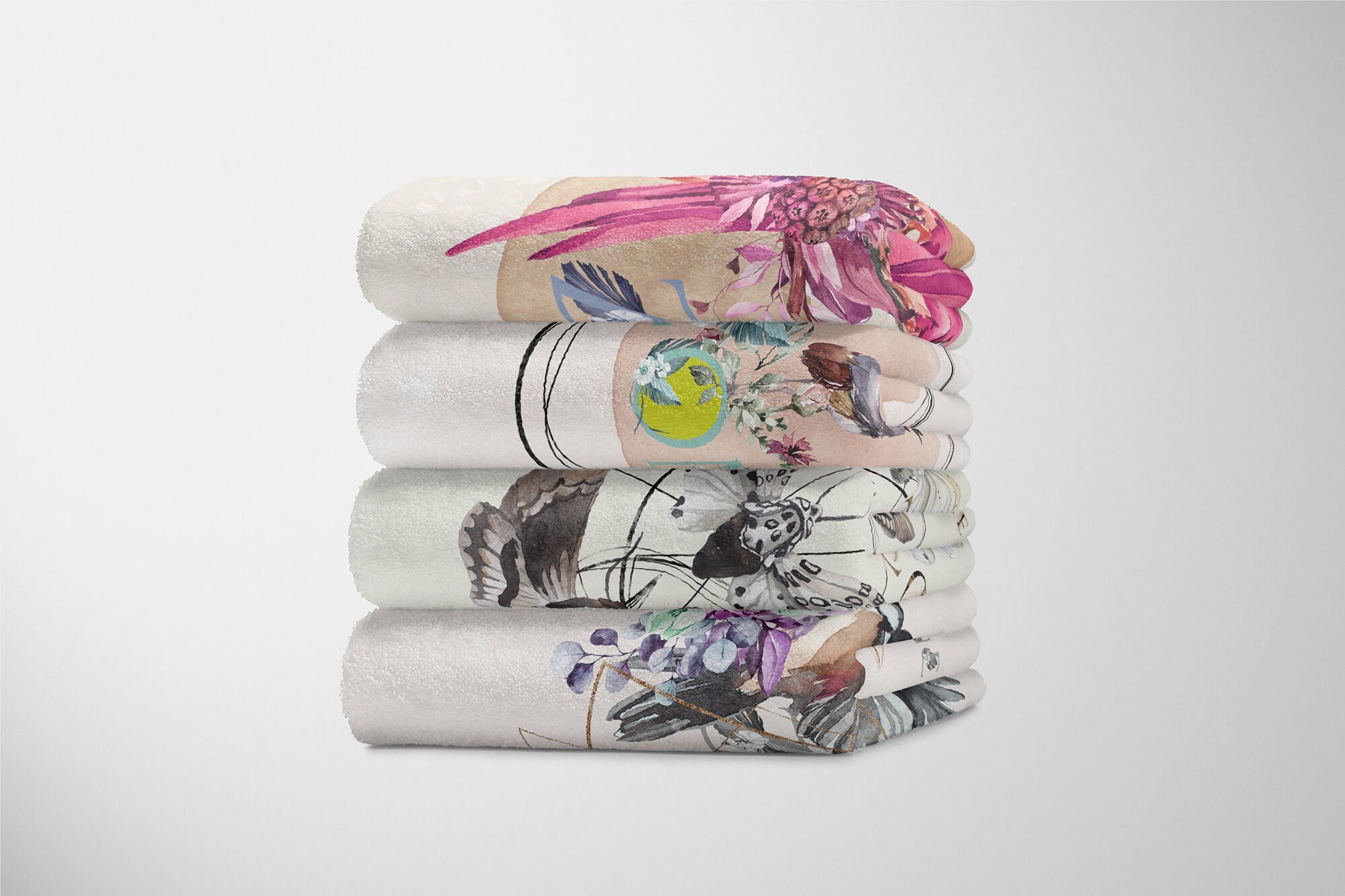 Baumwolle-Polyester-Mix Handtücher Kuscheldecke Kunstvoll Motiv, Sinus Art Strandhandtuch Handtuch (1-St), Saunatuch Motten Handtuch