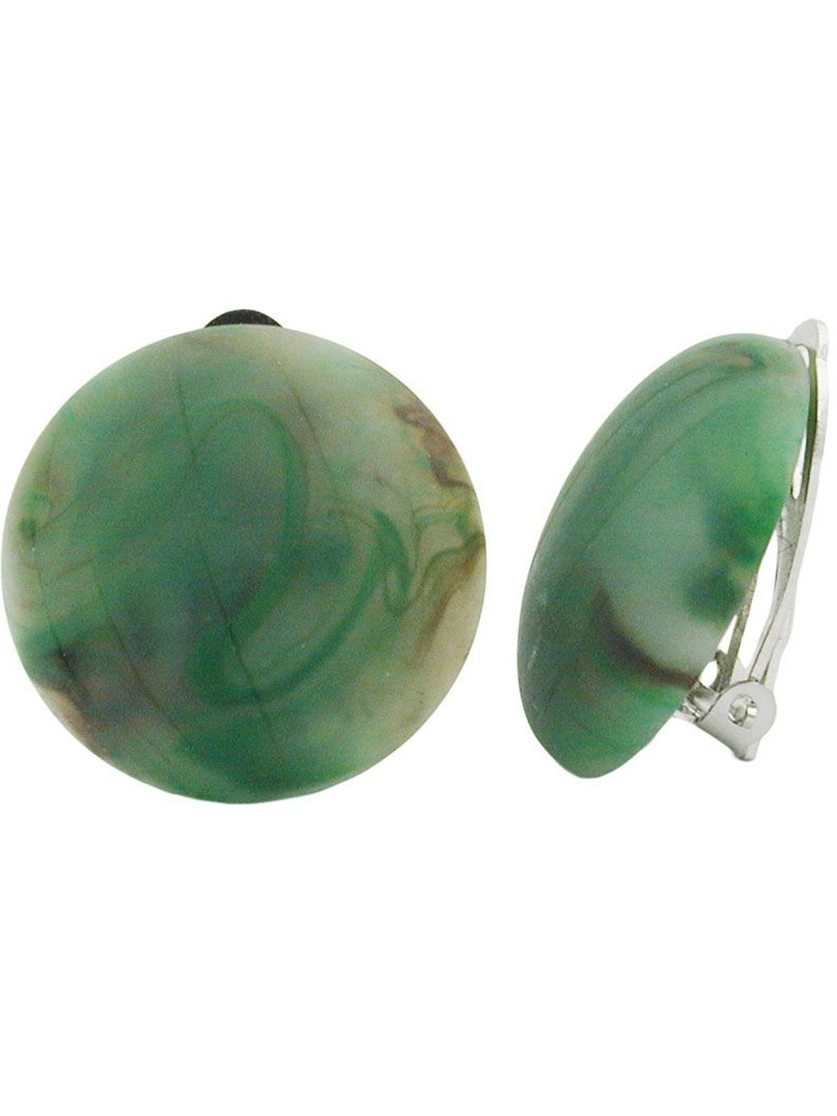 22mm grün-braun-marmoriert Ohrring Gallay Ohrclips Riss Paar (1-tlg) Kunststoff-Bouton matt