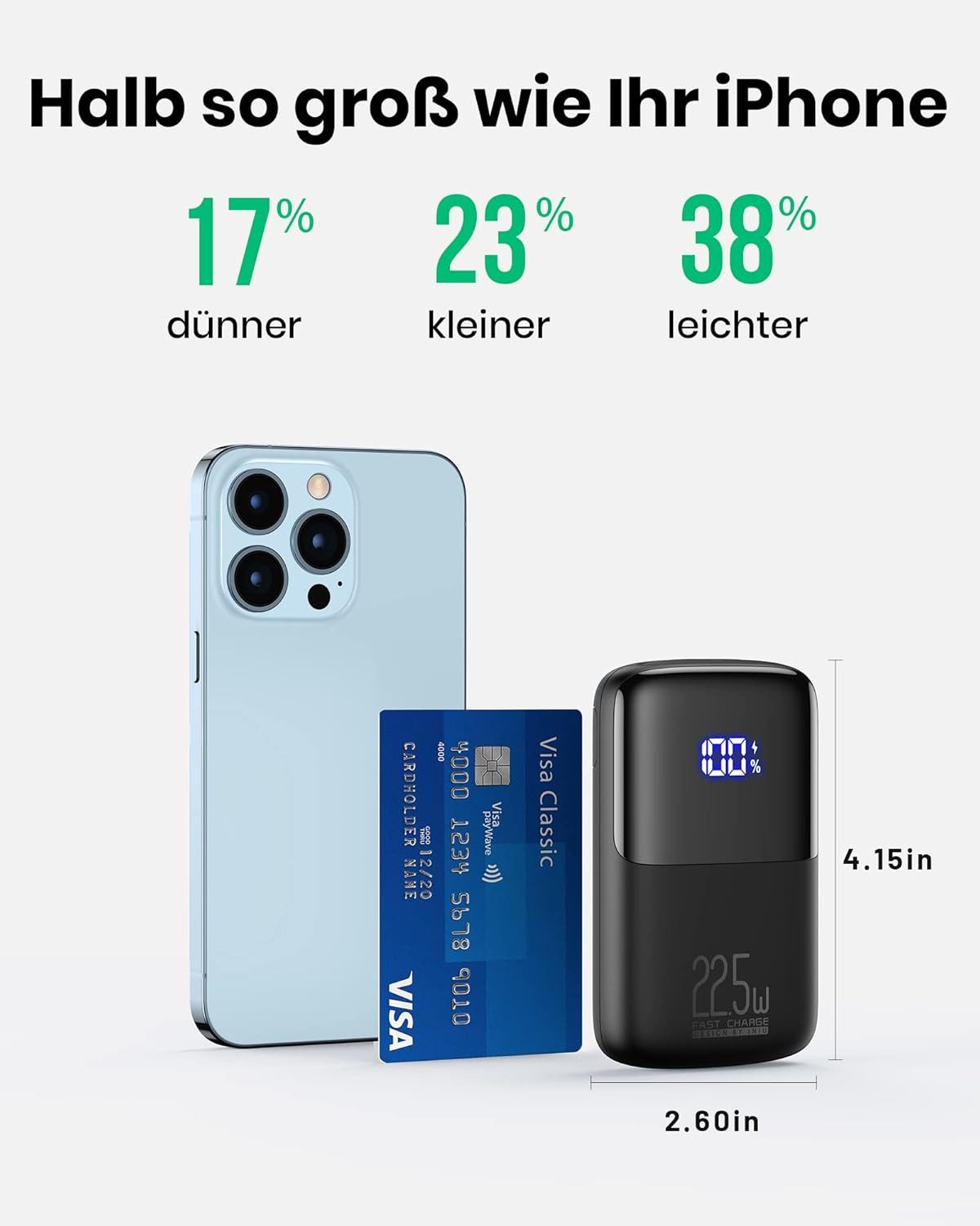 INIU 22.5W Fast Charging Klein Aber Stark, PD3.0 QC4.0 USB C Input&Output Powerbank Kompakt & Leistungsstark 10000 mAh, kompakt, leicht, flugzeuggeeignet, LED-Anzeige