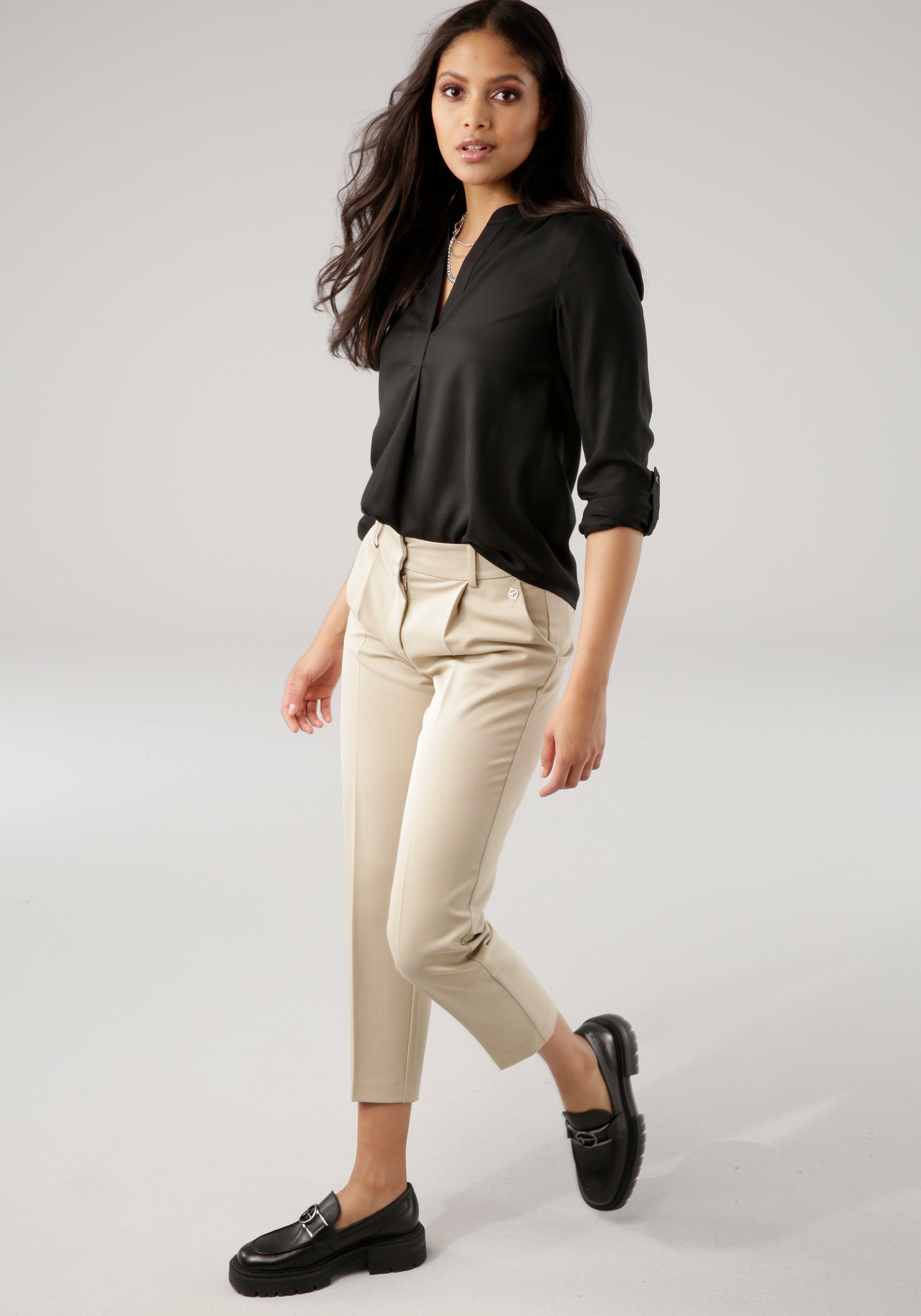 Tamaris Schlupfbluse mit Krempelärmeln und Taschen