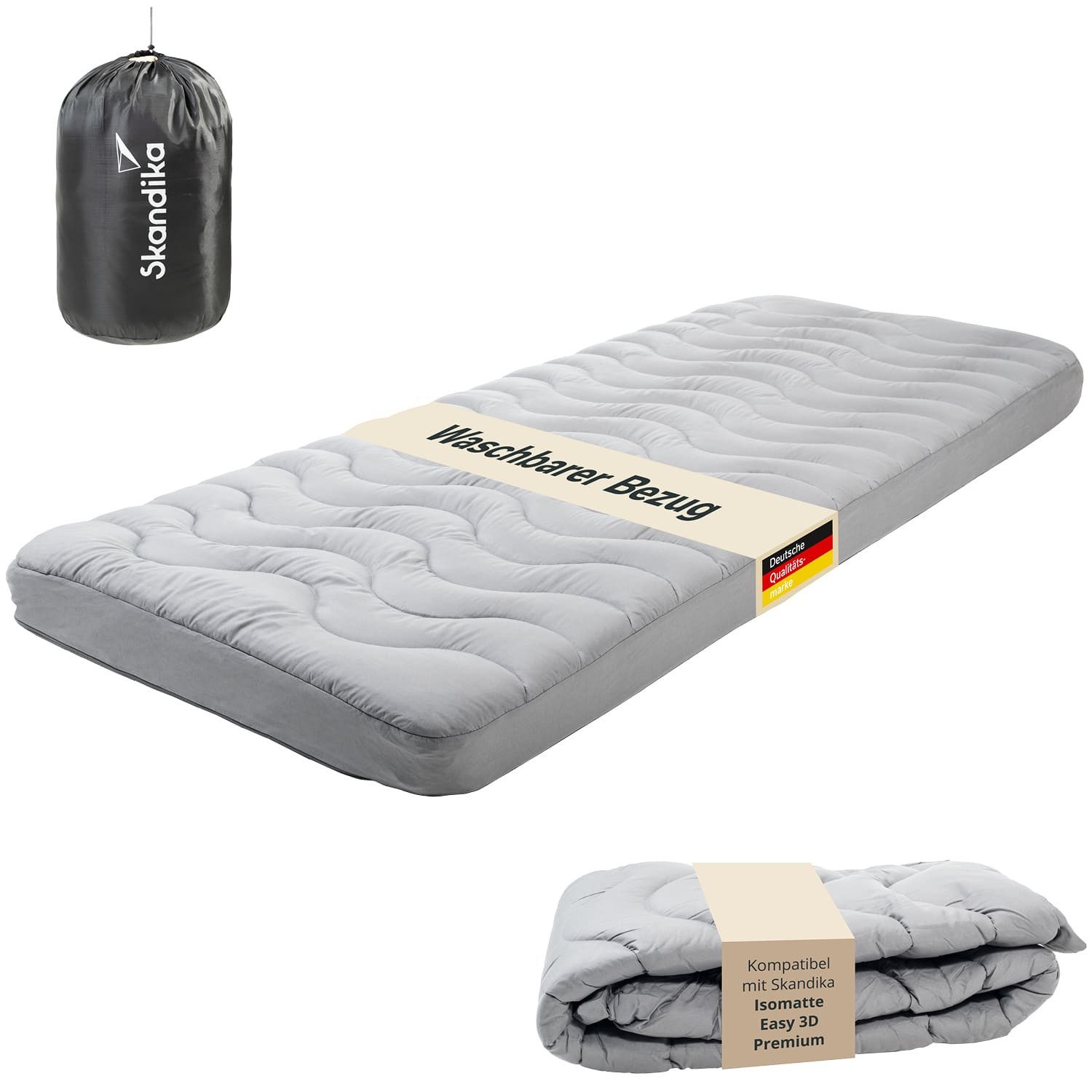 Skandika Luftmatratze Bezug für Isomatte Easy 3D Premium, Matratzentopper, weich, (Gewicht 1,2 kg, waschbar, mit Aufbewahrungstasche, hypoallergen), atmungsaktiv, mit Reißverschluss, Antirutsch-Noppen an der Unterseite