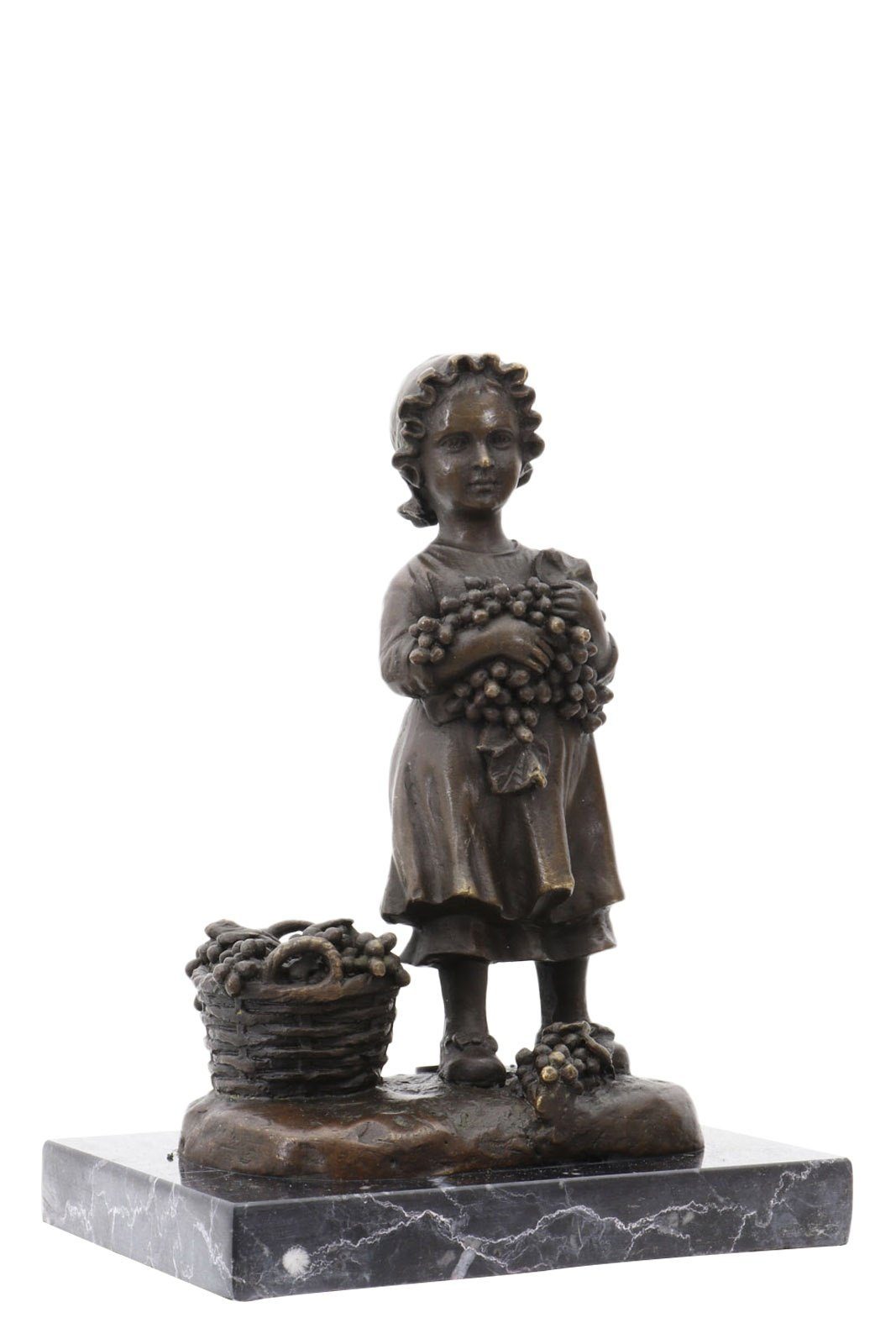 Aubaho Skulptur Bronzeskulptur Mädchen Korb Trauben im Antik-Stil Bronze Figur 17cm