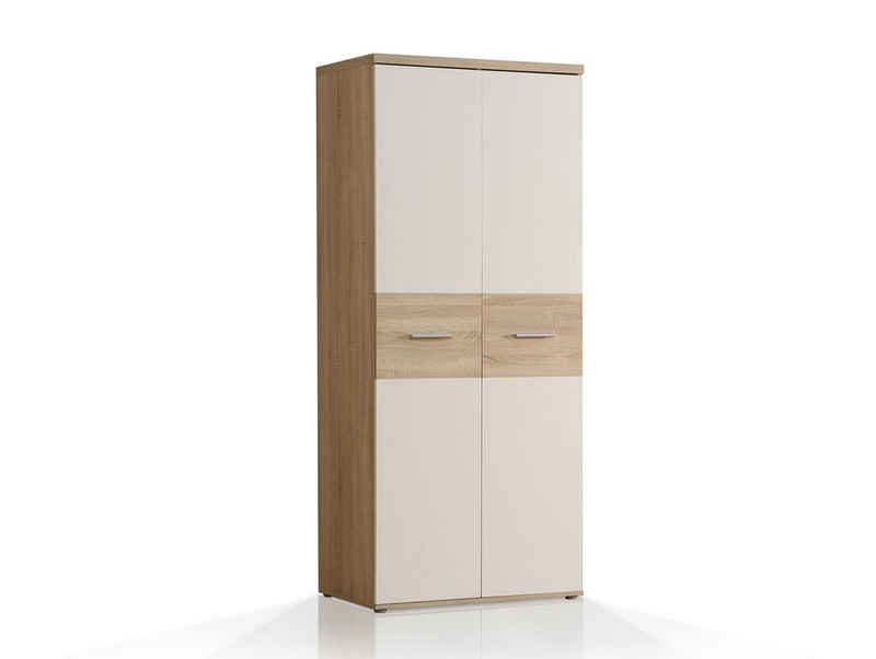 Moebel-Eins Kleiderschrank WALDY Kleiderschrank mit 2 Türen, Material Dekorspanplatte, Eiche sonomafarbig/weiss