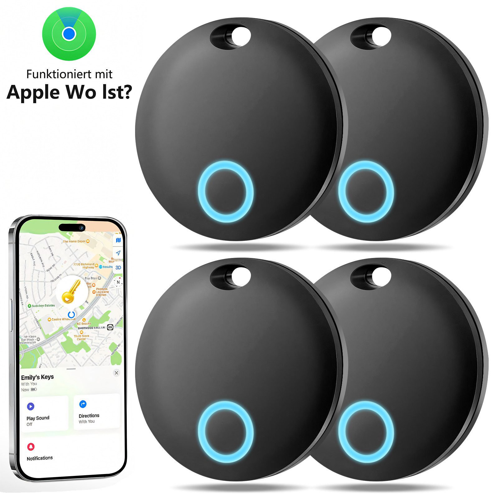 Rayofi smart Tracker mit LED, Smart Tag mit Wo ist APP (nur iOS) Bluetooth-Tracker (100% Datenschutz, IP67 wasserdicht, 1 Pack)