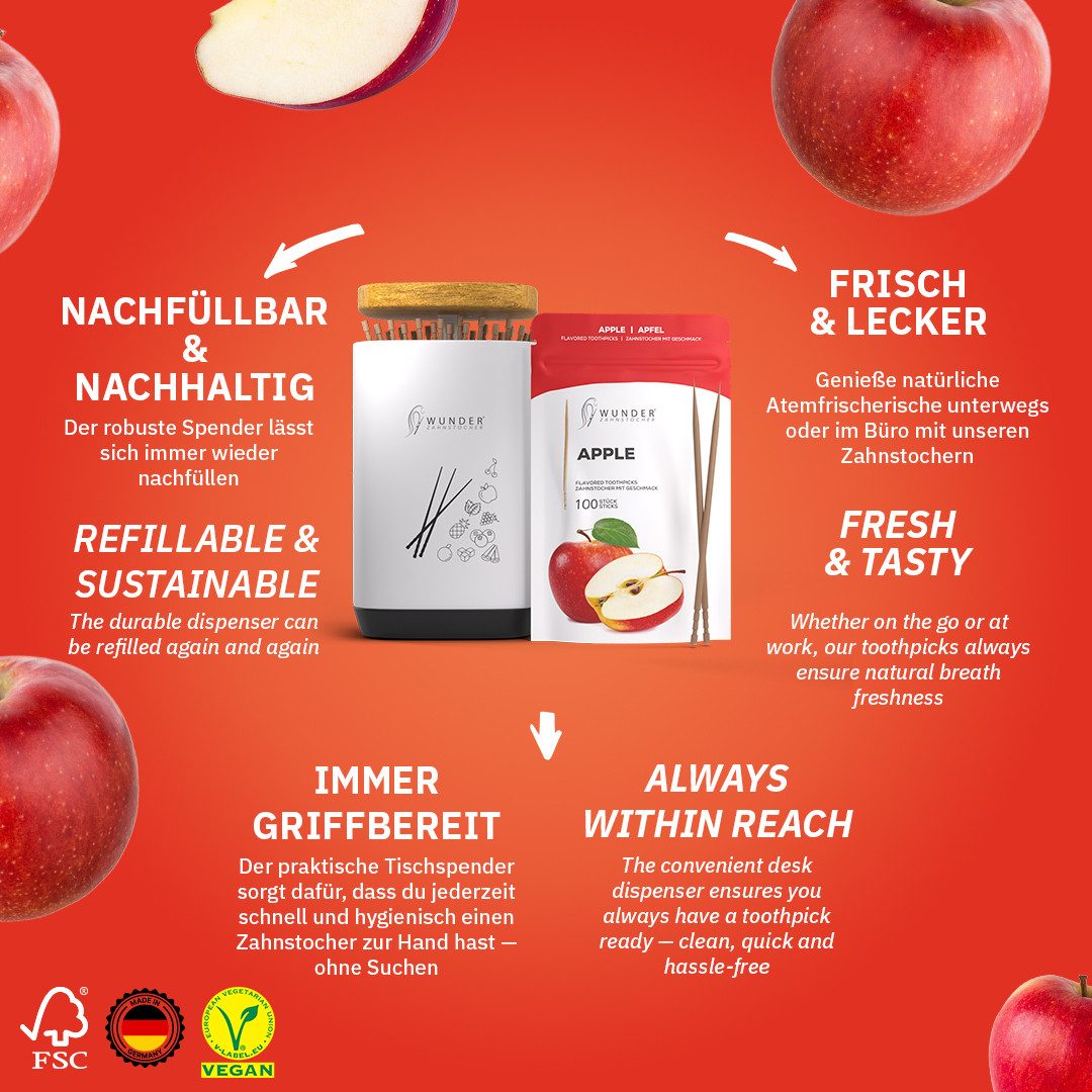 Wunder Zahnstocher Mundpflegecenter Wunder Zahnstocher - 1x Apfel RF + 1x Zahnstocherspender
