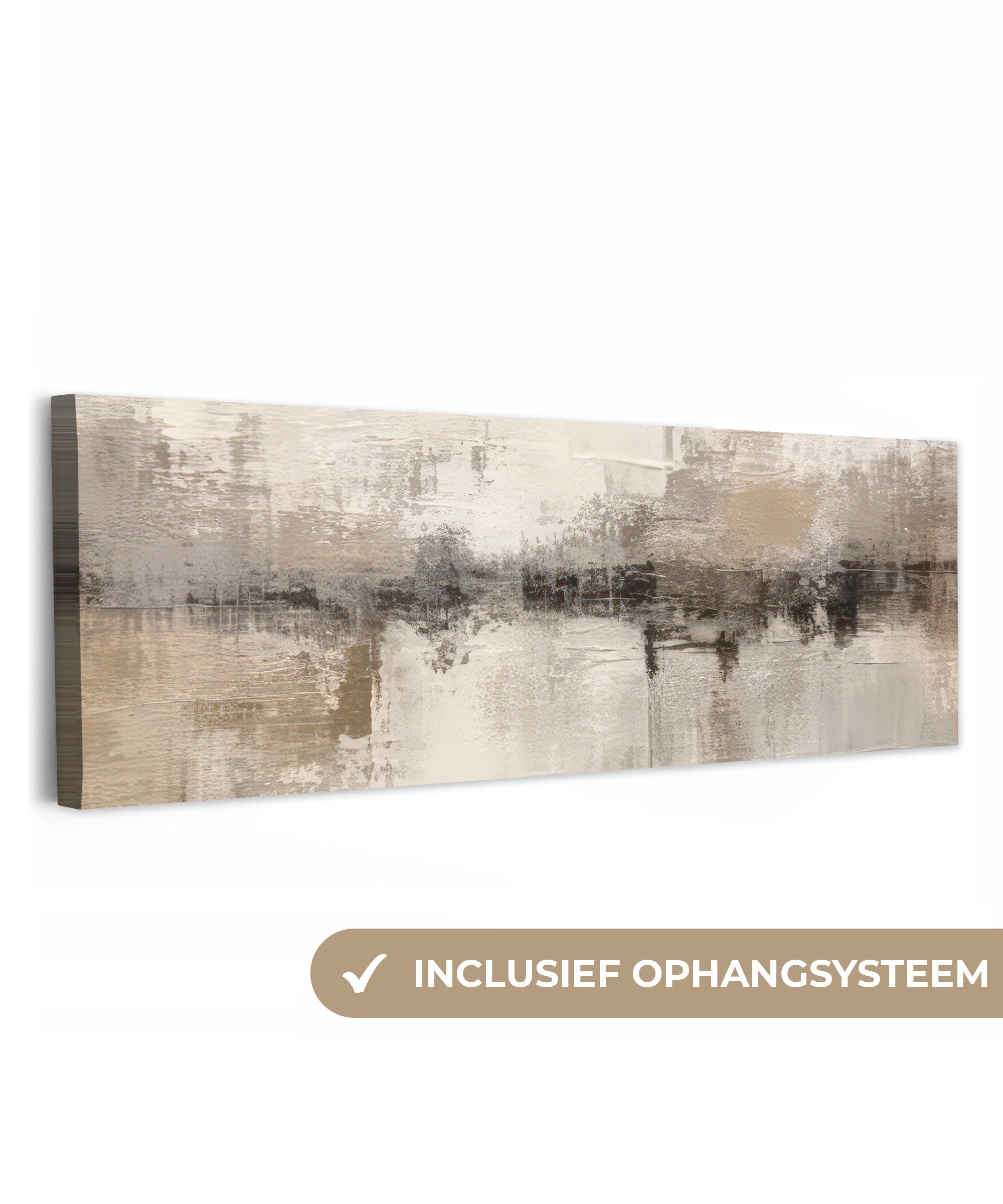 OneMillionCanvasses® Leinwandbild Panorama Moderne Kunst - Abstrakt - Beige, Fotodruck (1 St), Wandbild, Deko Schlafzimmer Wohnzimmer Flur 60x20 cm