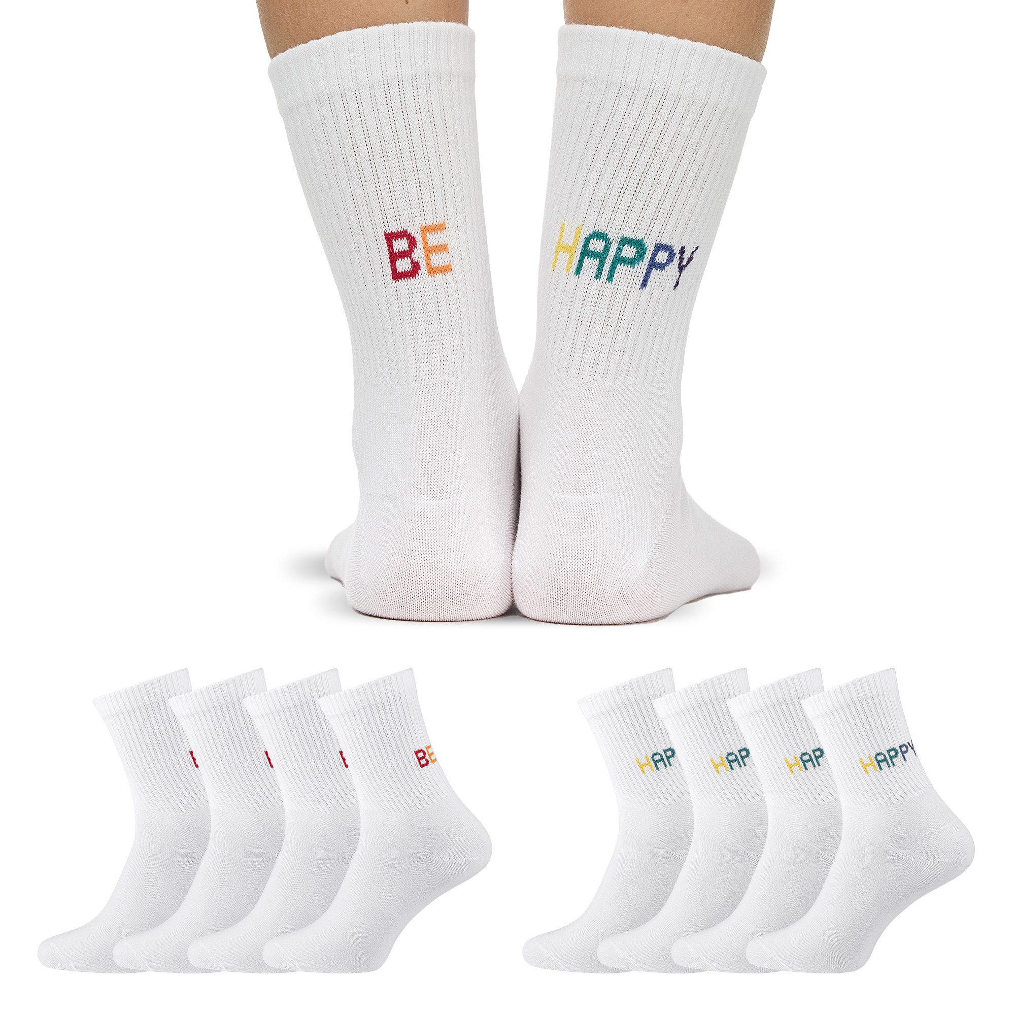 Freizeitsocken 8er Pack Damen Good Vibes Motiv Tennissocken