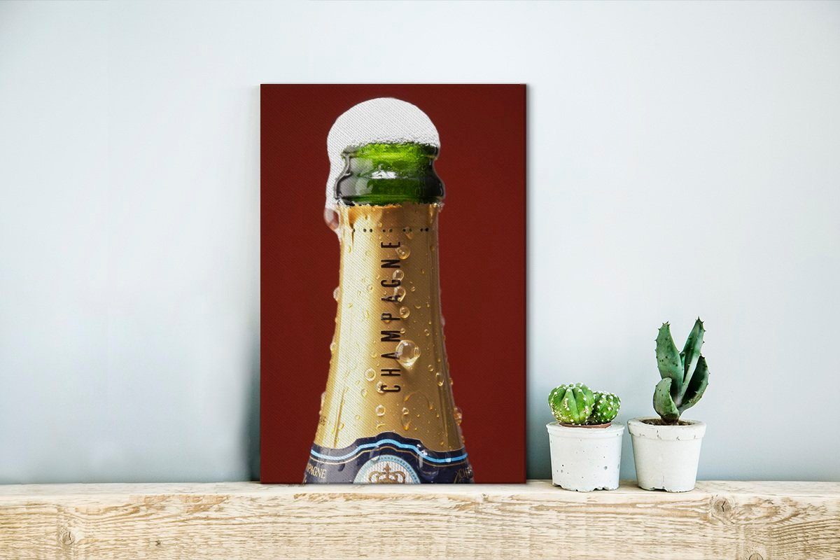 OneMillionCanvasses® Leinwandbild Champagnerflasche läuft über, 20x30 inkl. Zackenaufhänger, St), fertig (1 cm Leinwandbild bespannt Gemälde