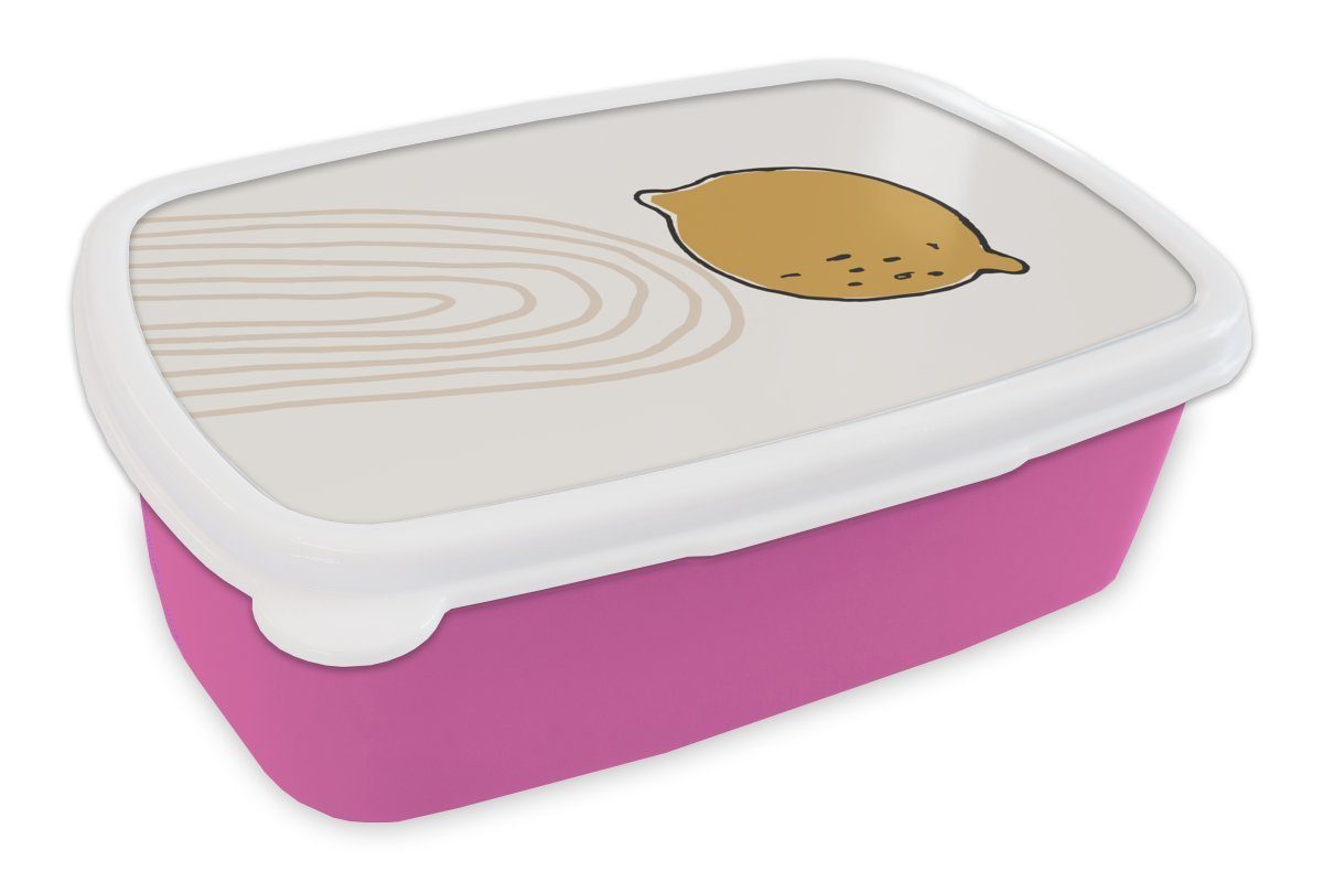MuchoWow Lunchbox Sommer - Zitrone - Weiß, Kunststoff, (2-tlg), Brotbox für Erwachsene, Brotdose Kinder, Snackbox, Mädchen, Kunststoff rosa