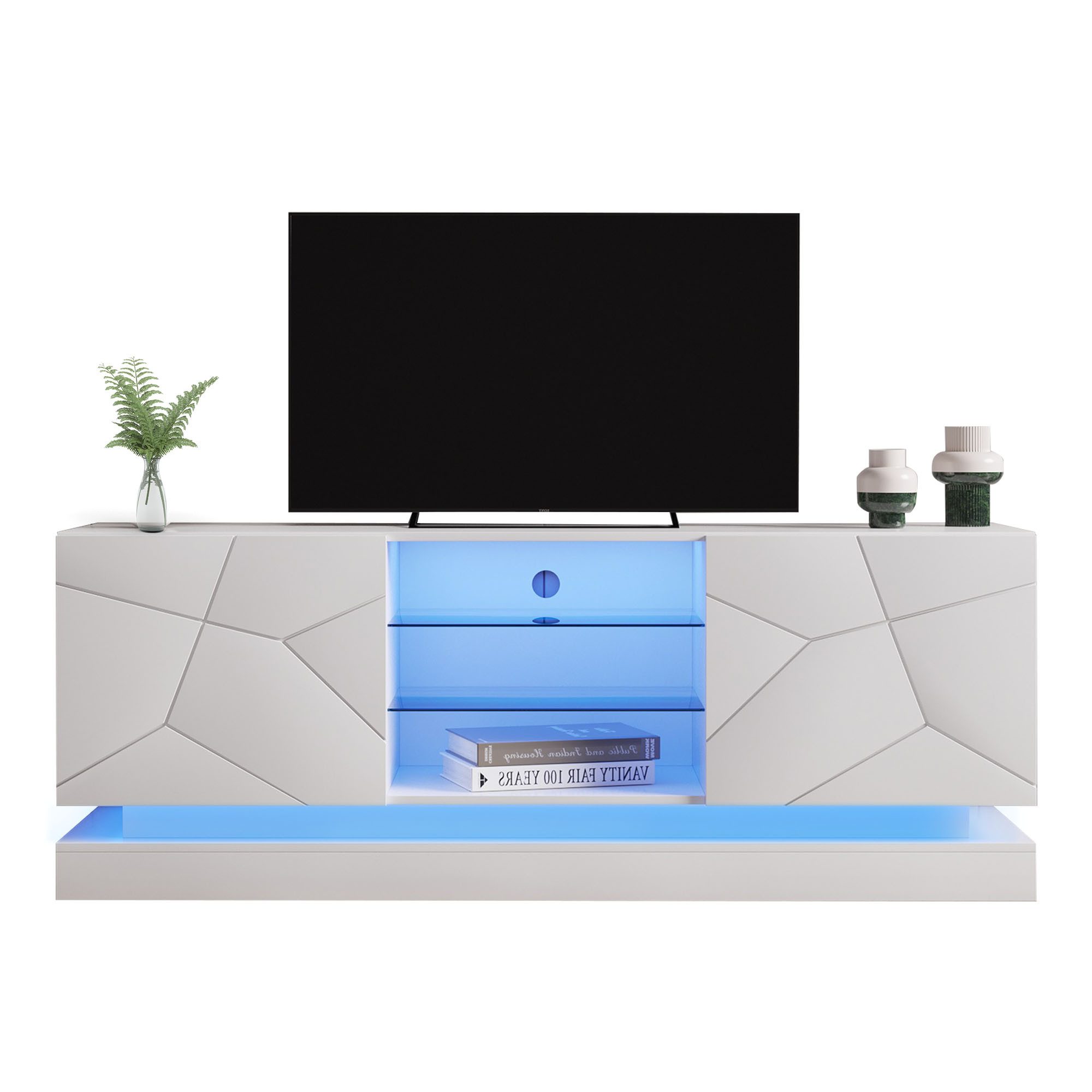 MODFU TV-Schrank Lowboard (Hochglanz, mit verstellbaren günstig online kaufen