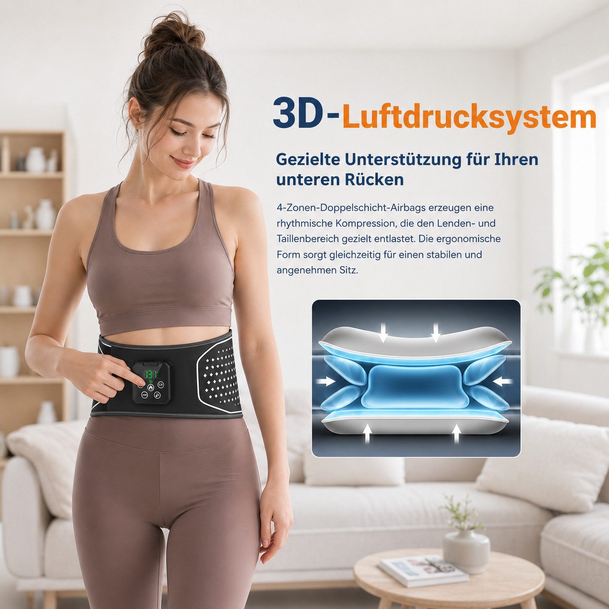Tekoo Rücken Stützgürtel Rückenmassagegerät Gürtel kabellos mit Wärmefunktion & Luftdruck, ombination aus Luftdruckmassage, Wärme und Vibration; kabelloses