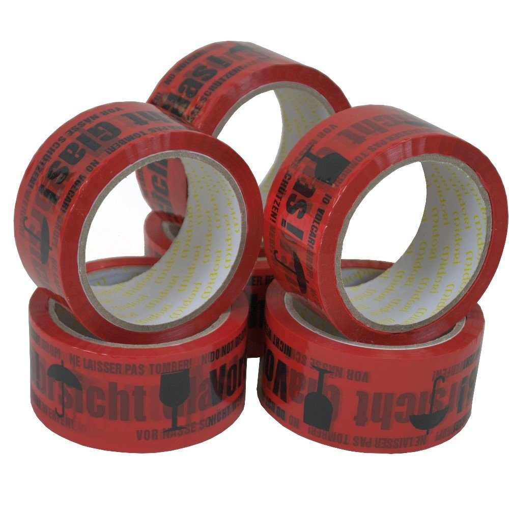 Midori Klebeband (6-St) Hinweisklebeband PP Packband Paketband Tape laut Rot
