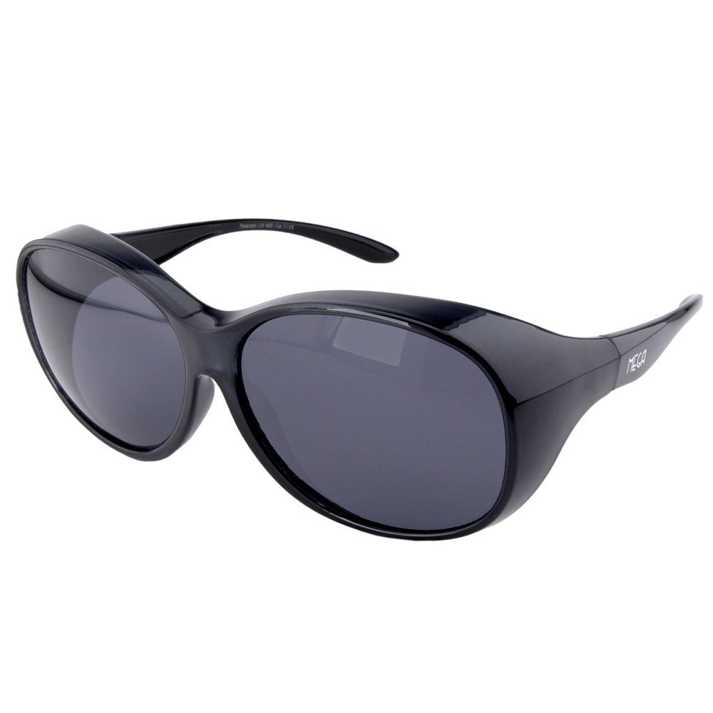 und SUNGLASSES Stil Schiebebox ActiveSol Sonnenbrille Brillenputztuch) Vintage (inklusive Schwarz Überziehsonnenbrille MEGA Damen