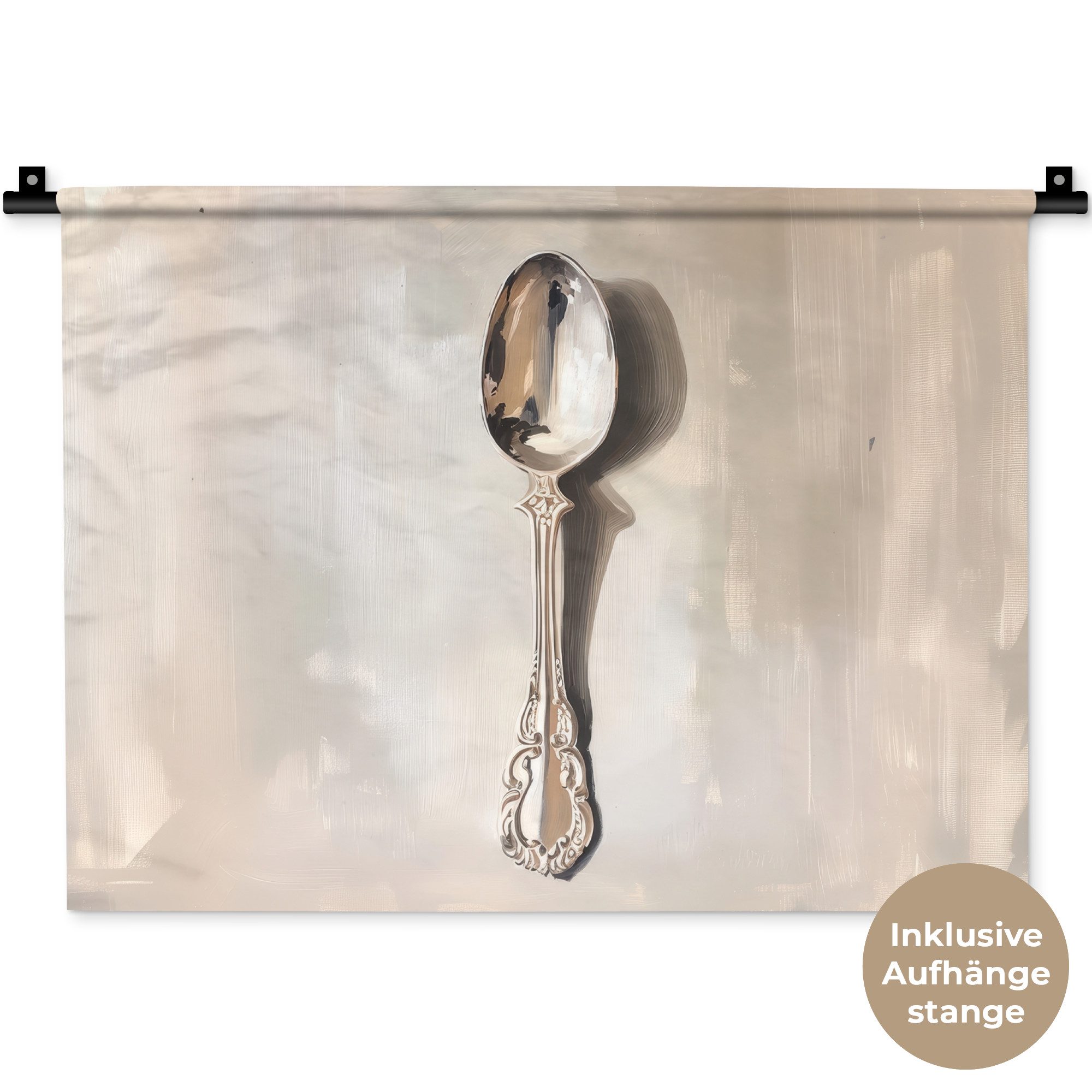 MuchoWow Wandteppich Löffel - Farbe - Silber, Rechteckig, Höhe: 3 mm, Wanddeko Teppich Wohnzimmer, Schlafzimmer, 60x45 cm