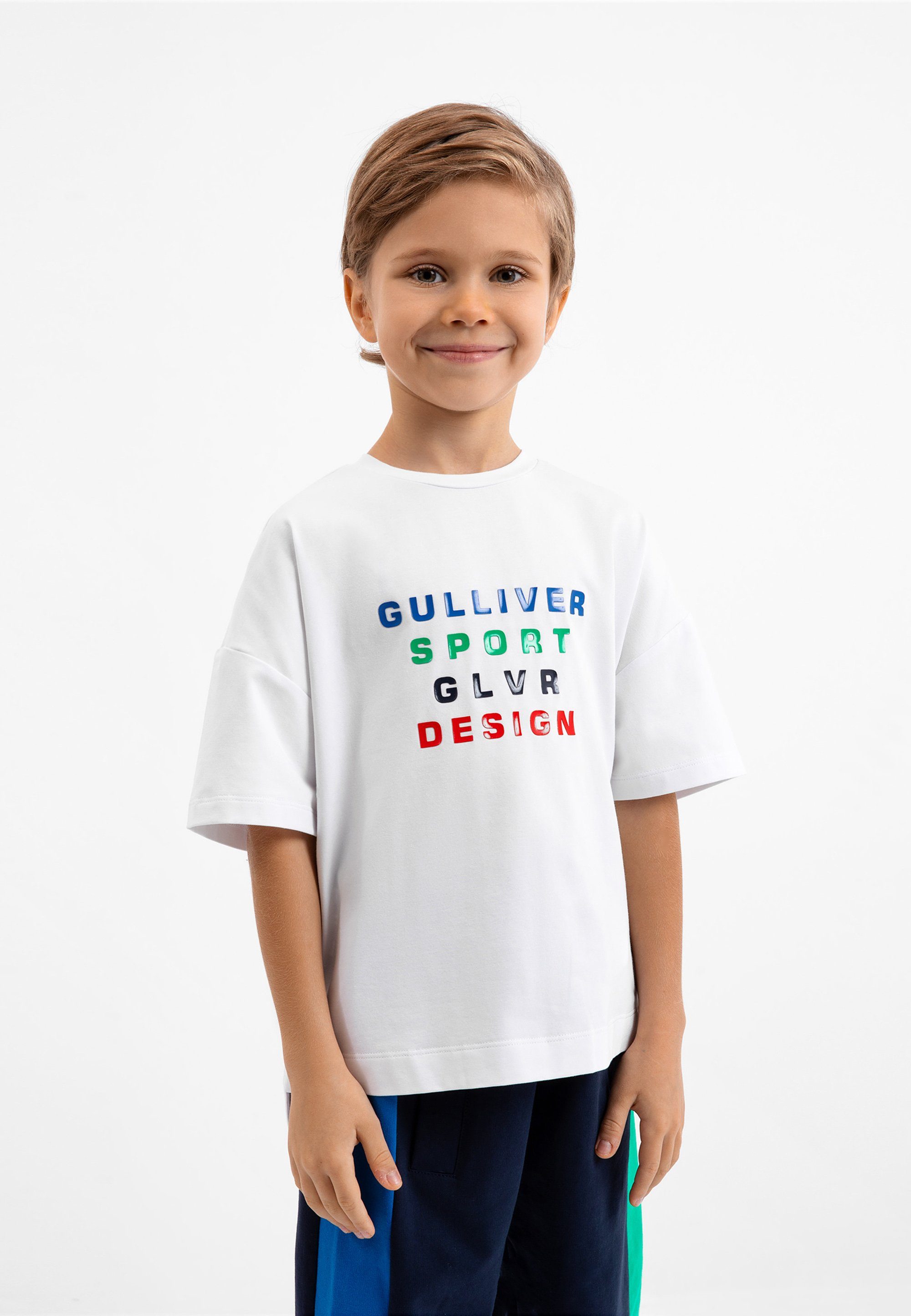 Frontprint, und mit Aus Baumwollmix Gulliver T-Shirt angenehmem gefertigt formstabilem buntem