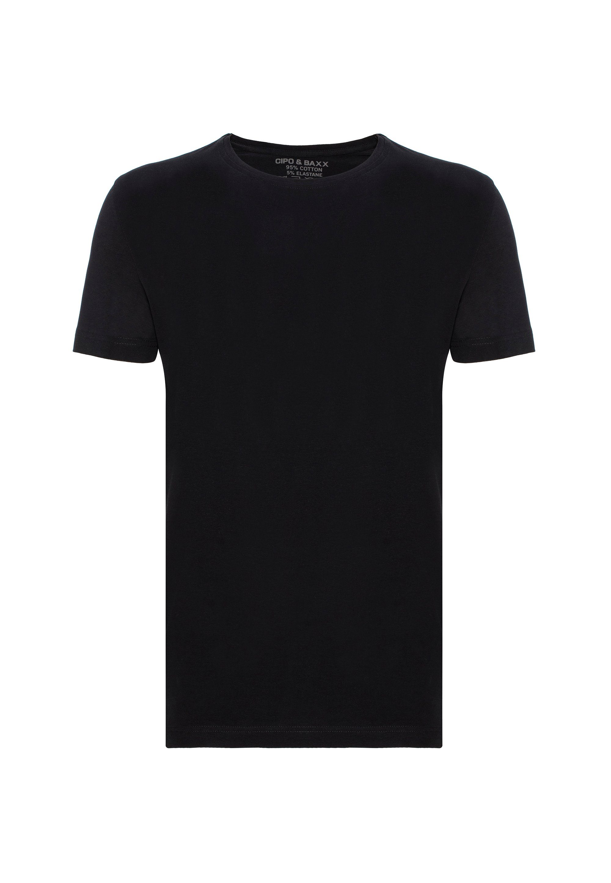 Cipo & Baxx T-Shirt mit Rundhalsausschnitt schwarz modernem