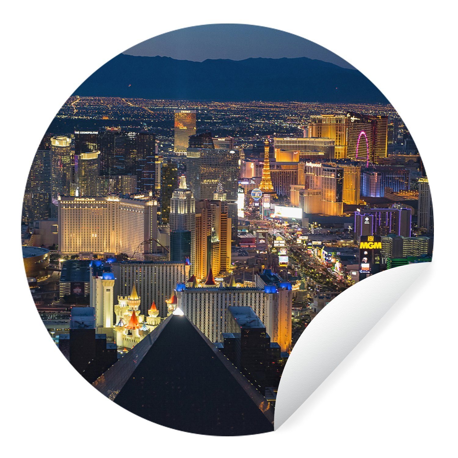 MuchoWow Wandsticker Luftaufnahme von Las Vegas - Vereinigte Staaten (1 St), Tapetenkreis für Kinderzimmer, Tapetenaufkleber, Rund, Wohnzimmer