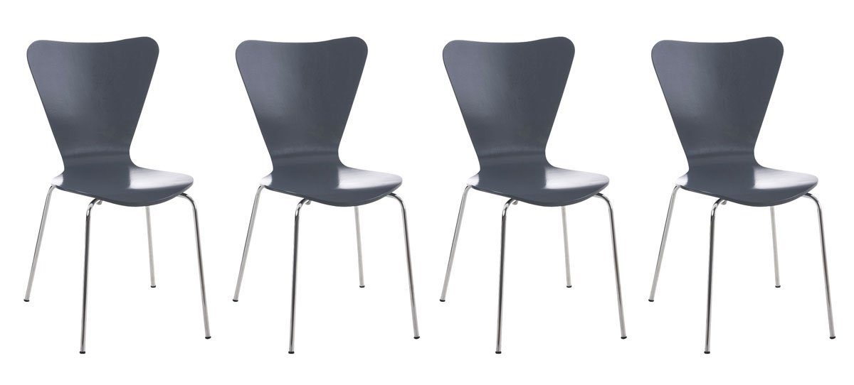 TPFLiving Besucherstuhl Calisso mit ergonomisch geformter Sitzfläche - Konferenzstuhl (Besprechungsstuhl - Warteraumstuhl - Messestuhl, 4 St), Gestell: Metall chrom - Sitzfläche: Holz grau