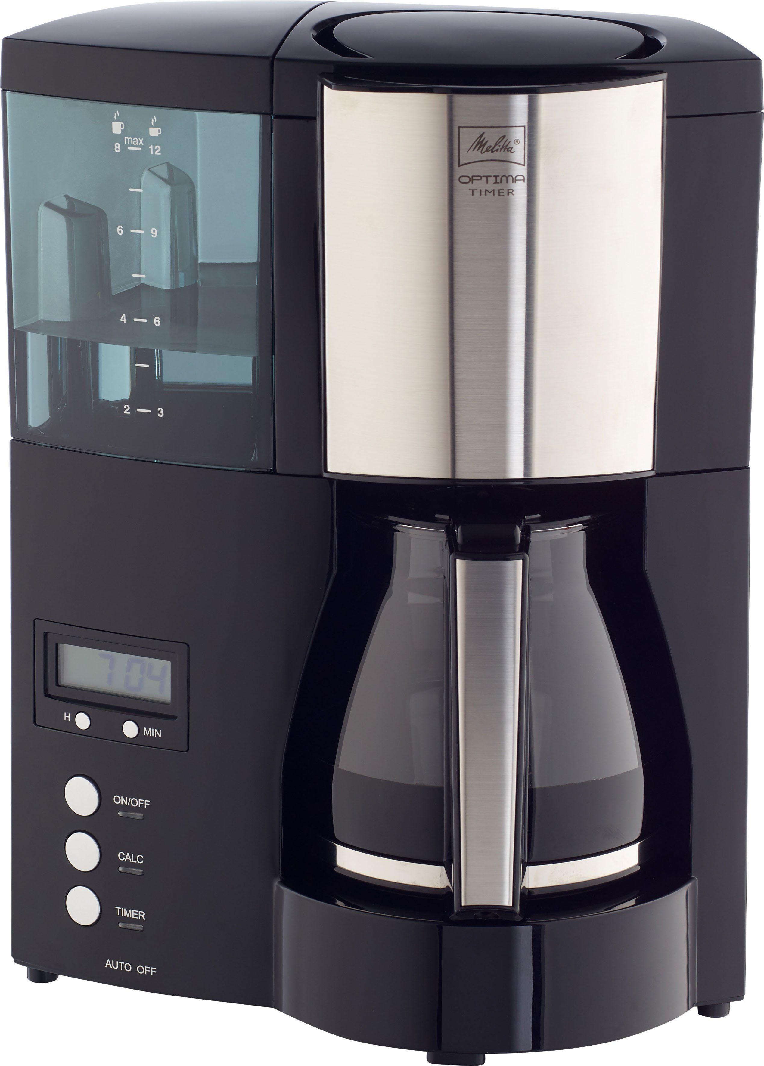 102, Papierfilter Melitta Optima - 100801, Filterkaffeemaschine Entkalkungsprogramm Timer Kaffeekanne, abnehmbar Wassertank 1l