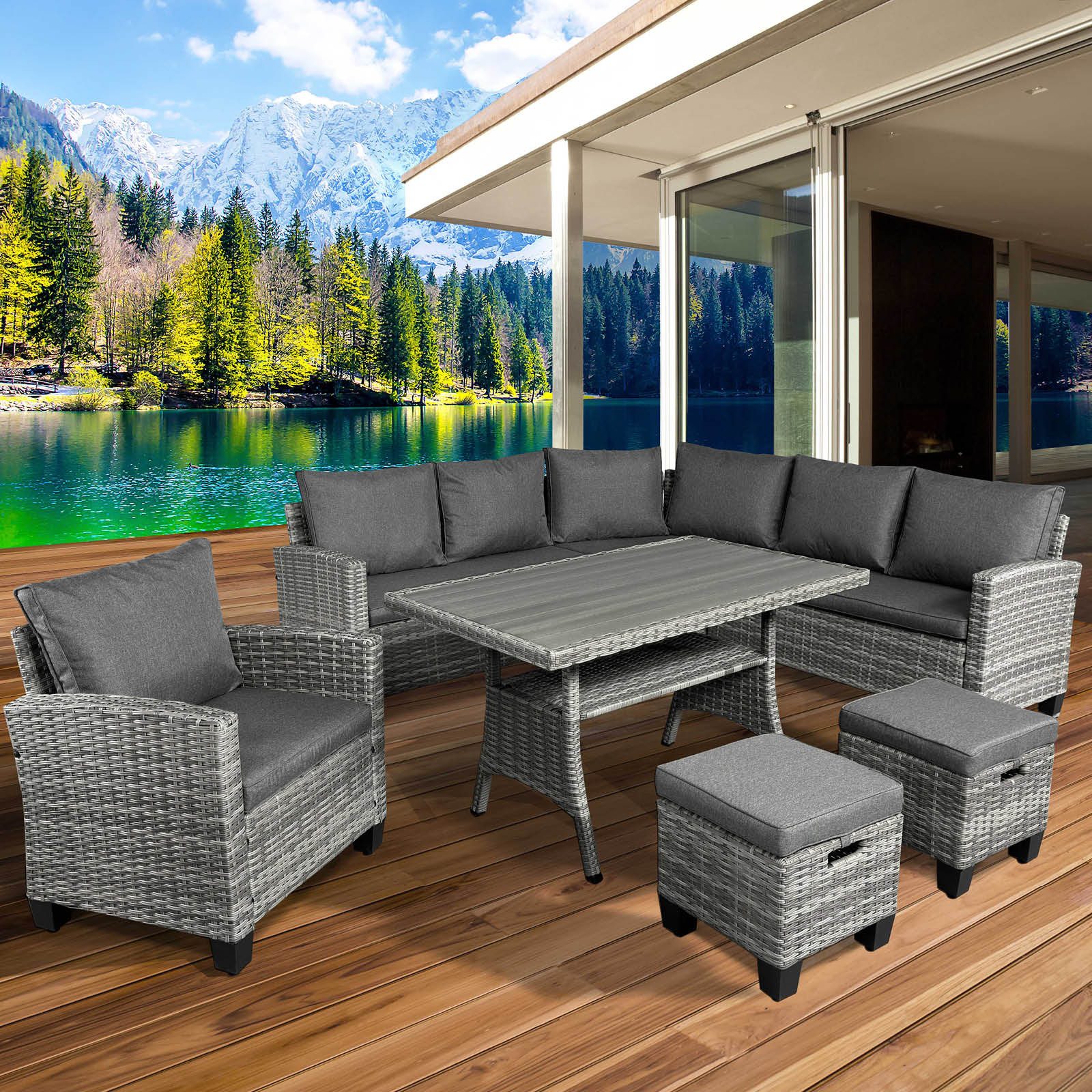 Gartenlounge-Set Hacienda, bis zu 10 Personen, viele Farben inkl. Kissen & Abdeckung