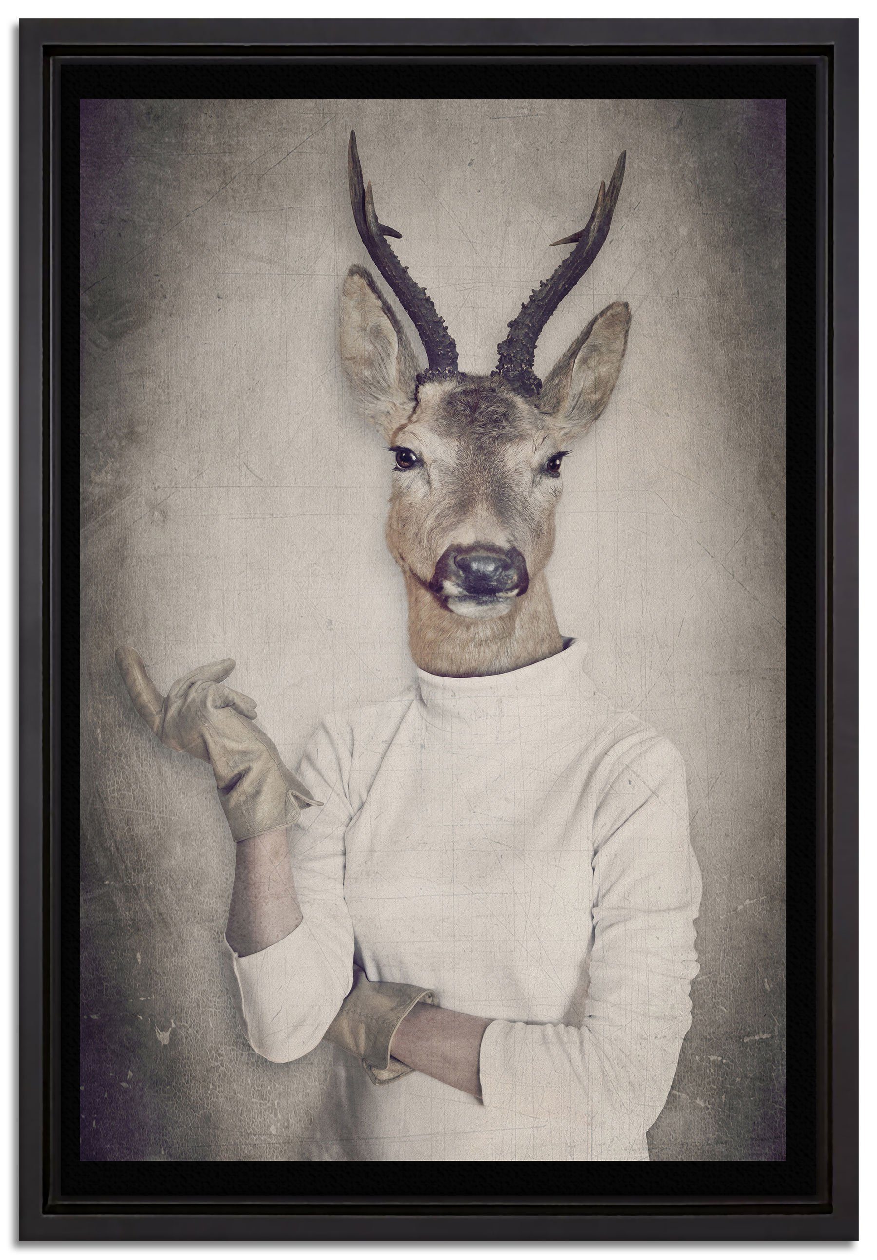 Pixxprint Leinwandbild Hirschkopf Menschenkörper im Pullover, günstig online kaufen