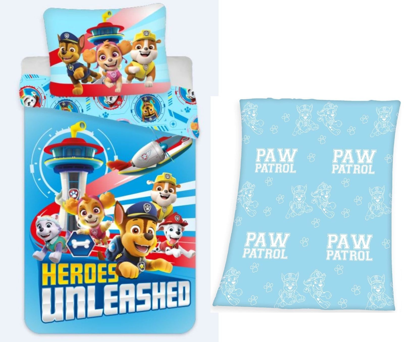 Bettwäsche PAW Patrol - Bettwäsche-Set, 135x200 und Fleece-decke GLOW, 130x160