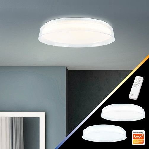 LED LED Farbwechsler, Tuya-App,inkl. wechselbar, Deckenleuchte Fernbedienung,Ø41 cm,Kunststoff/Metall,transparent/weiß Brilliant Leanna,