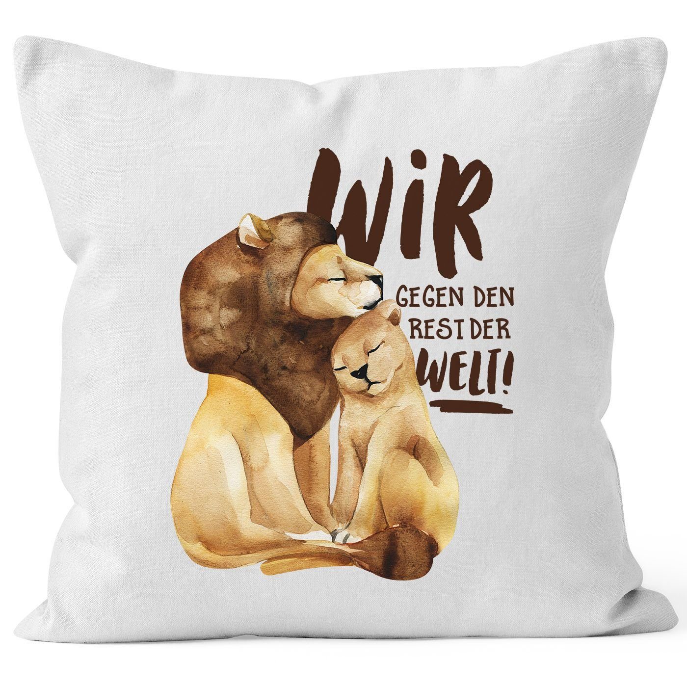 MoonWorks Dekokissen Kissen-Bezug Liebe Geschenk Wir gegen den Rest der Welt Spruch Löwe Paar Liebesspuch Kissen-Hülle Baumwolle MoonWorks® weiß