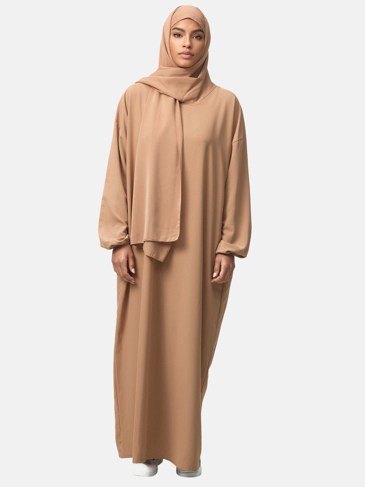 Elara Maxikleid Elara Damen Abaya mit Kopftuch (1-tlg) Camel