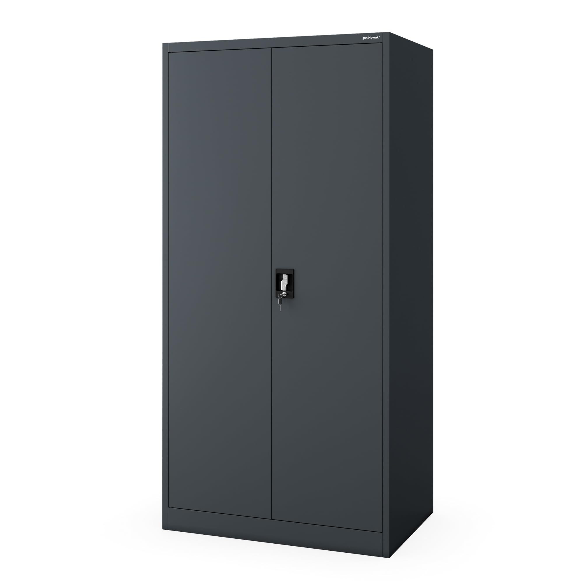 Jan Nowak Mehrzweckschrank Metall Schrank abschließbar 90 cm DAWID D600 3 Zonen Stahl (0,6 mm Wandmontage möglich PZH-zertifiziert 4 Farben) Putzschrank Kleiderstange Schloss 2 Schlüssel Tiefe 60 cm