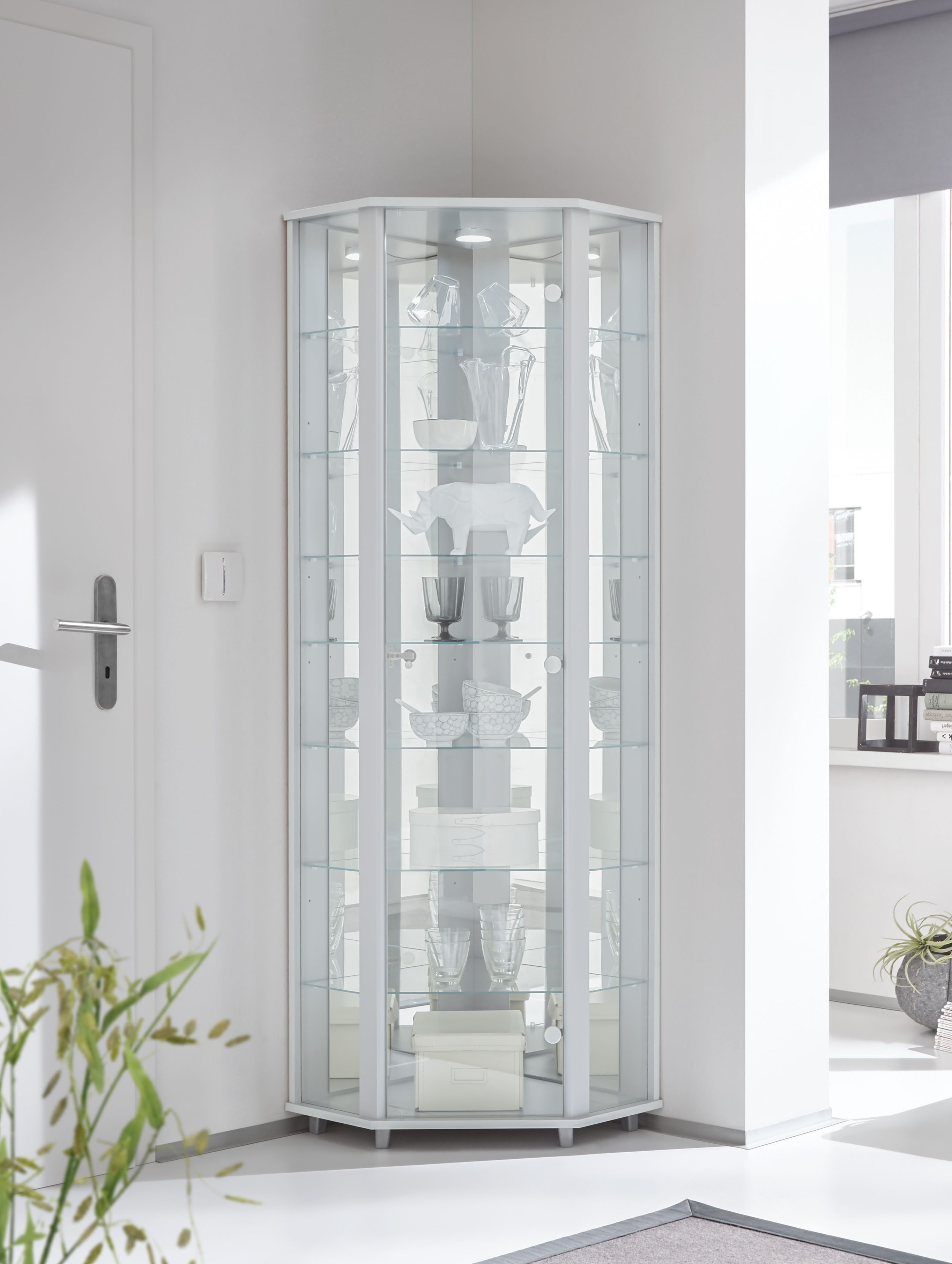 fif möbel Eckvitrine TRIO Höhe ca. 172 cm, ink. Beleuchtung Eckvitrine/Glasvitrine 1x Glastür, perfekt für Sammler, Sammlervitrine