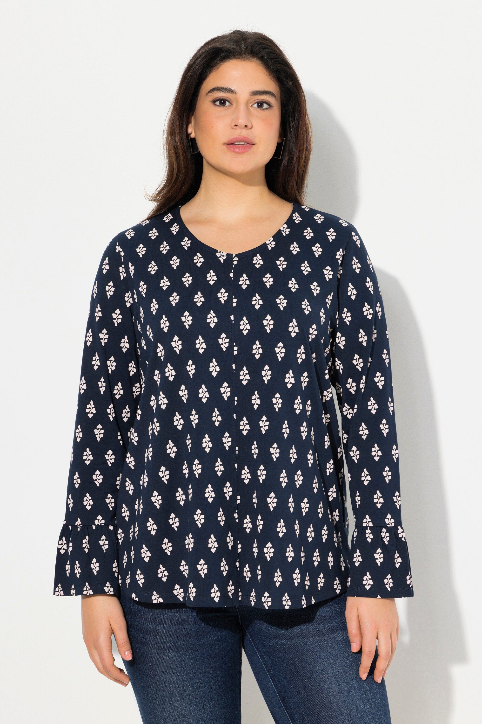 Ulla Popken Longsleeve Shirt A-Linie V-Ausschnitt günstig online kaufen