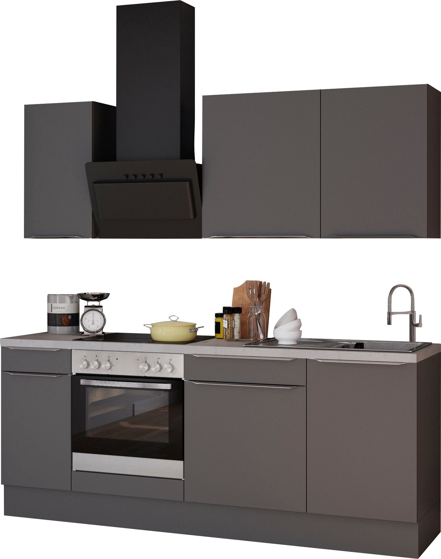 OPTIFIT Küchenzeile Aken, mit E-Geräten, Breite 210 cm grau